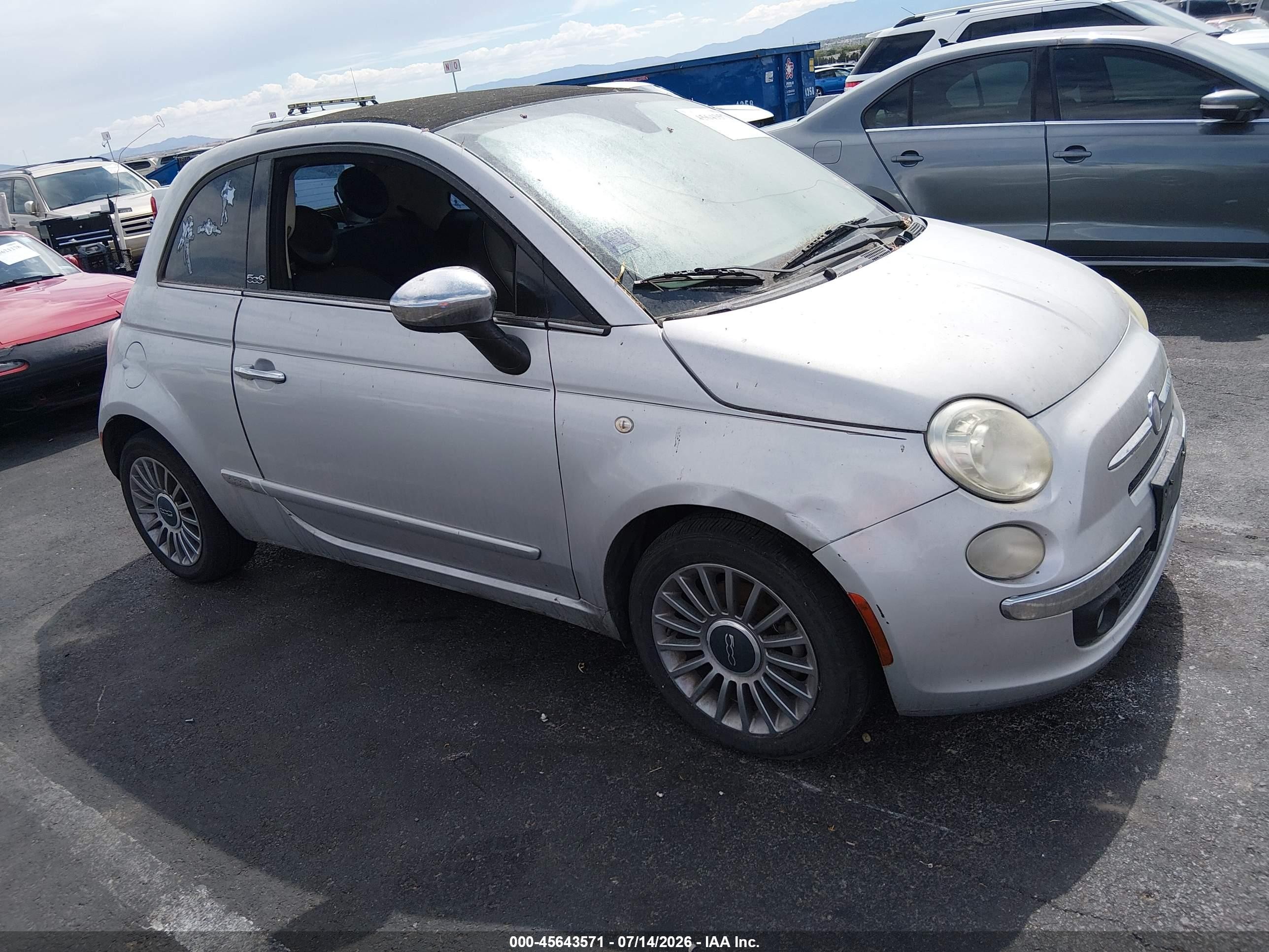 2012 Fiat 500 VIN 3C3CFFER9CT109249 IAAI salvage auction — Normal Wear, Clear (Texas), sold $625 on 2026-07-28 (photo 1)