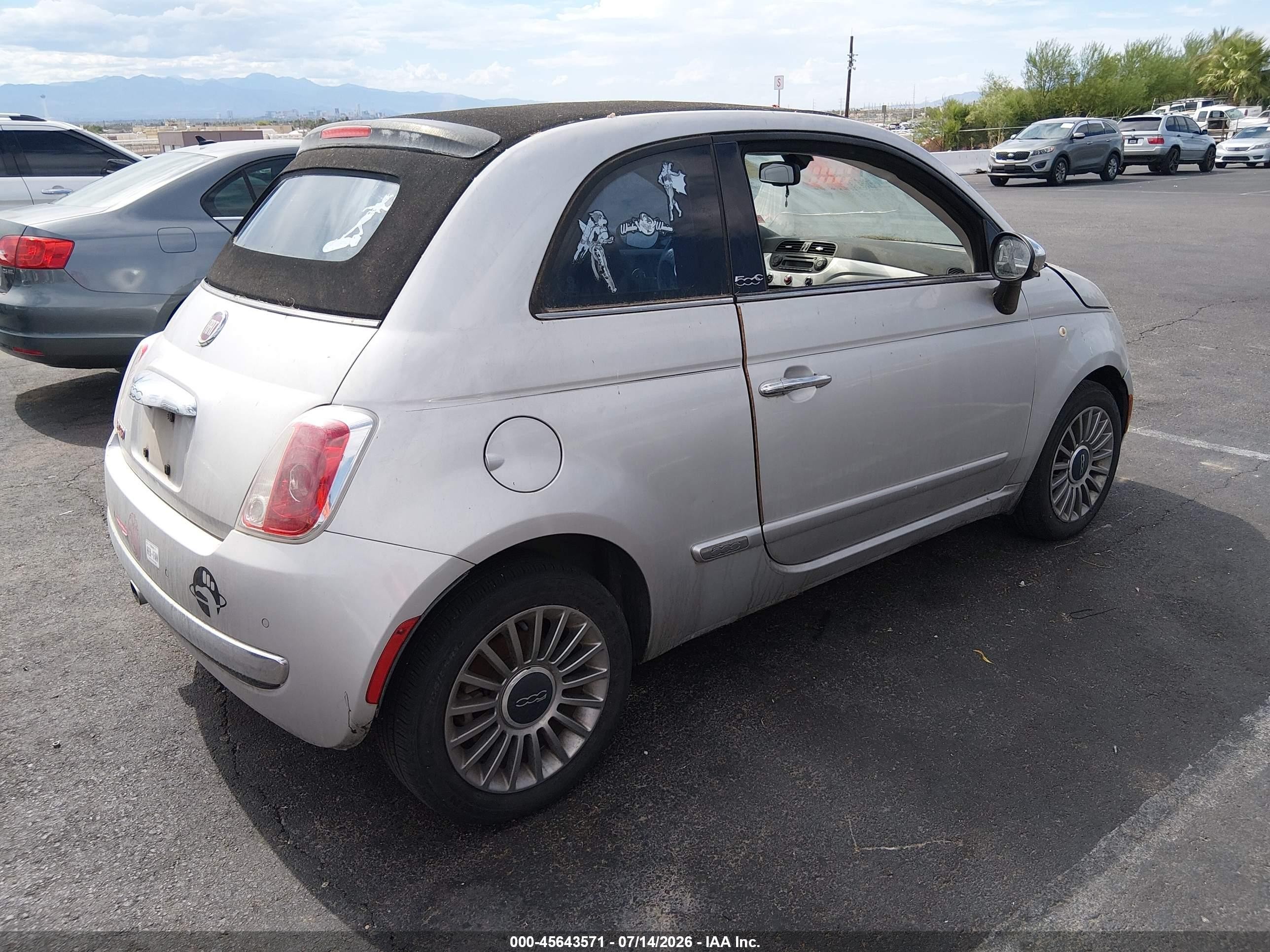 2012 Fiat 500 VIN 3C3CFFER9CT109249 IAAI salvage auction — Normal Wear, Clear (Texas), sold $625 on 2026-07-28 (photo 4)