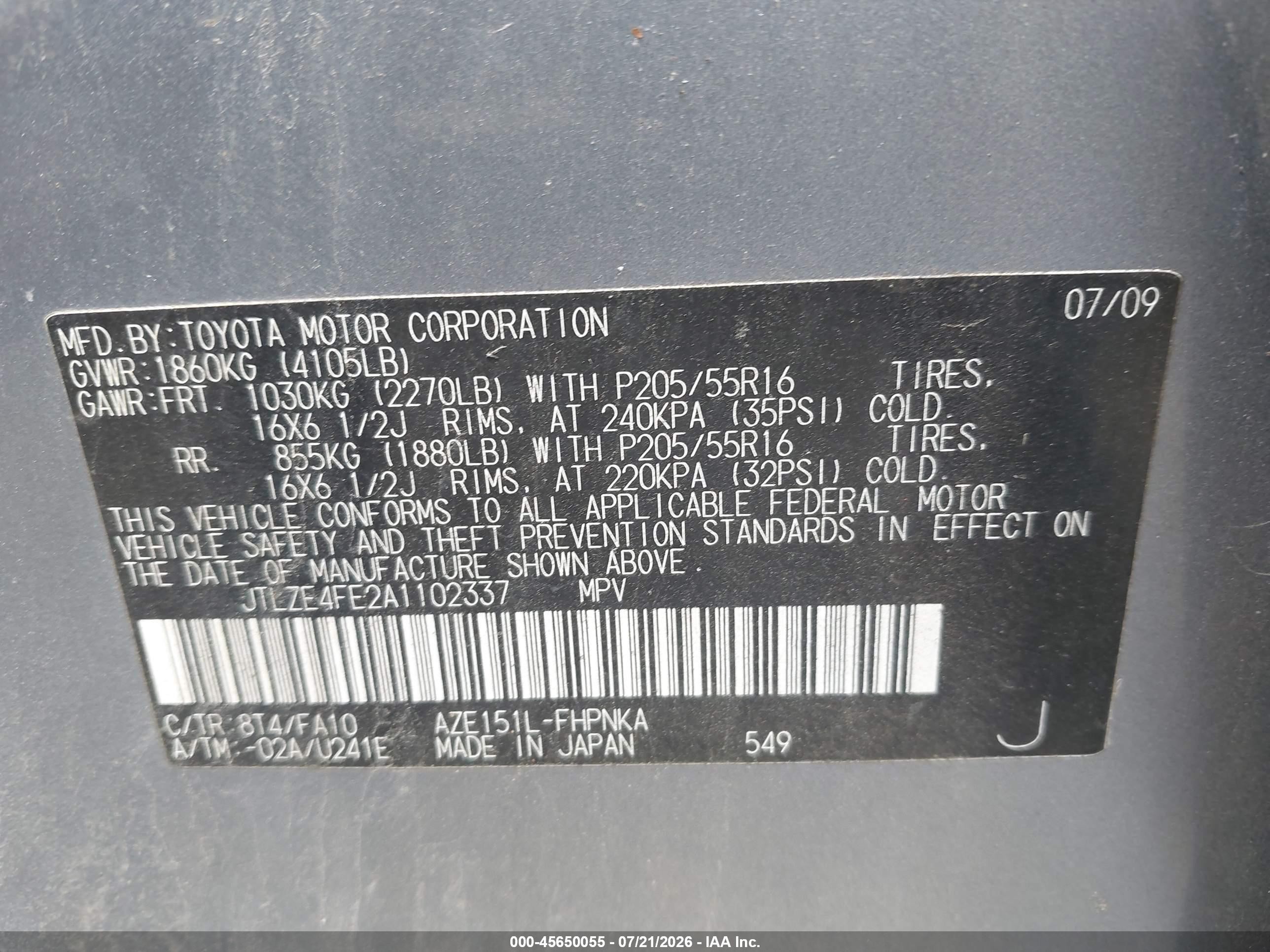 2010 Scion xB VIN JTLZE4FE2A1102337 IAAI salvage auction — Side, Clear (Virginia), sold $725 on 2026-09-11 (photo 9)