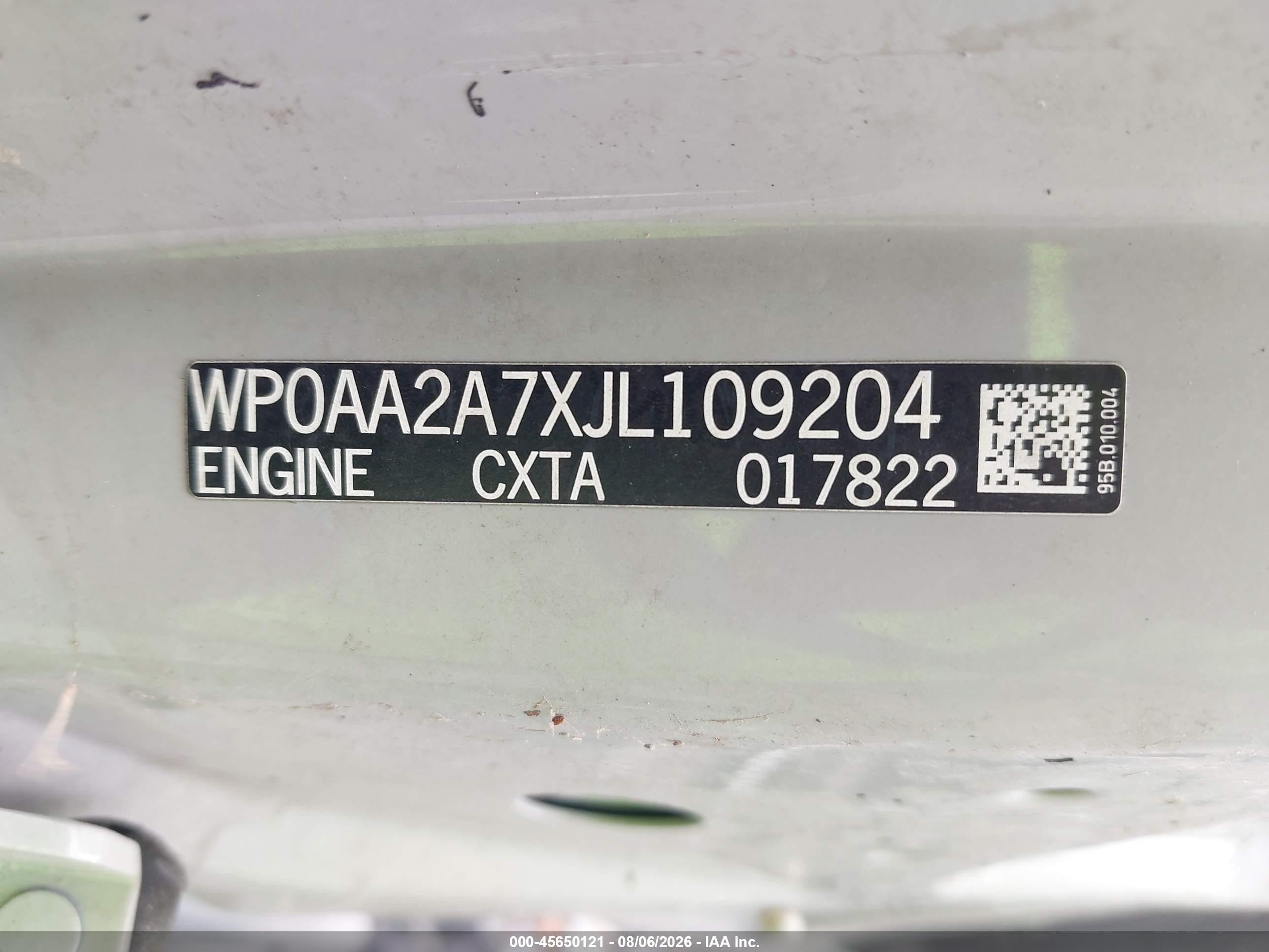2018 Porsche Panamera VIN WP0AA2A7XJL109204 IAAI salvage auction — Theft, Original (Texas), sold $26,300 on 2026-08-17 (photo 9)
