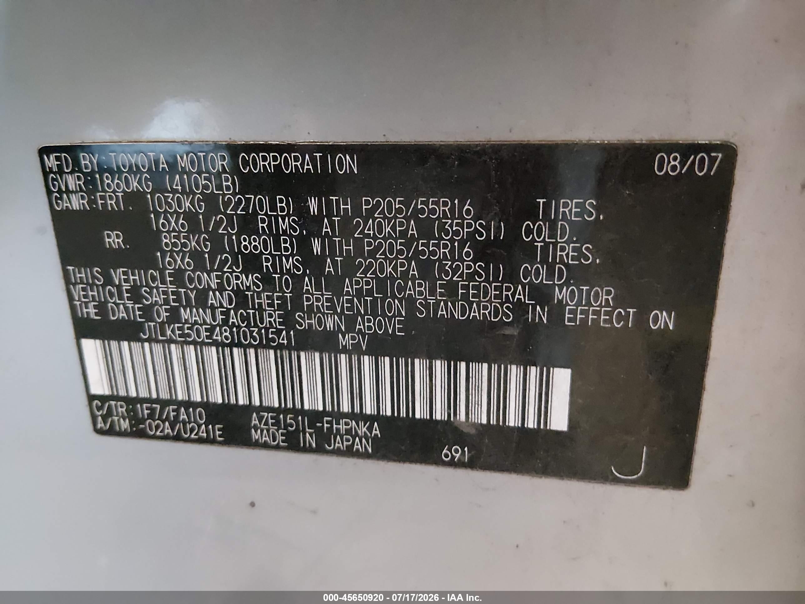 2008 Scion xB VIN JTLKE50E481031541 IAAI salvage auction — Front End, Salvage (Oregon), sold $300 on 2026-09-11 (photo 9)