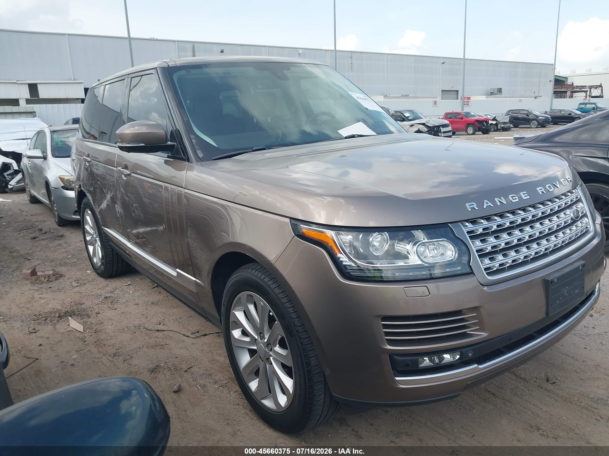 2015 Land Rover Range Rover VIN SALGS2VFXFA215446 IAAI salvage auction — Side, Original (Texas), sold $14,300 on 2026-09-13 (photo 1)