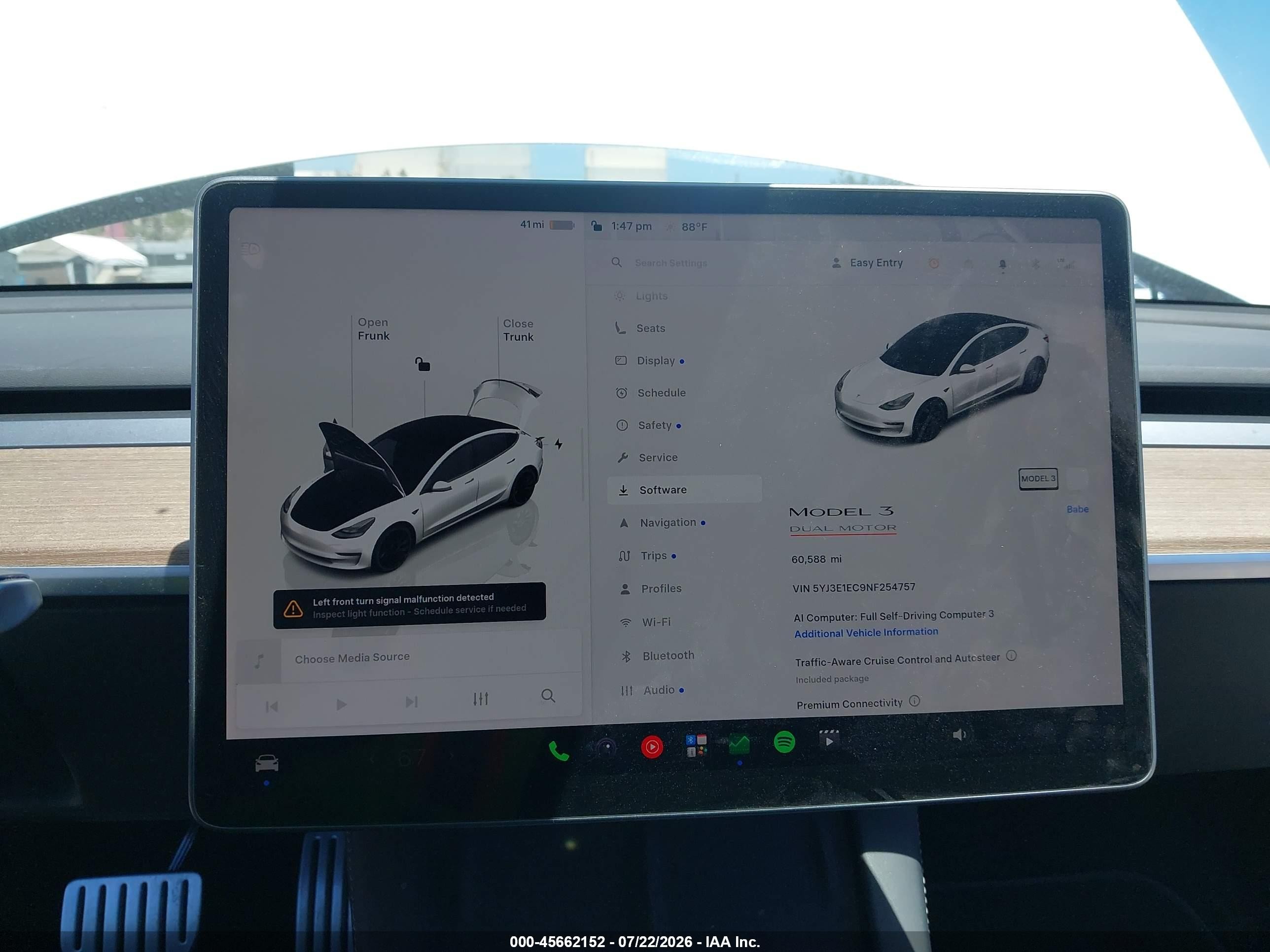 2022 Tesla Model 3 VIN 5YJ3E1EC9NF254757 IAAI salvage auction — Side, Salvage (California), sold $7,400 on 2026-09-13 (photo 7)
