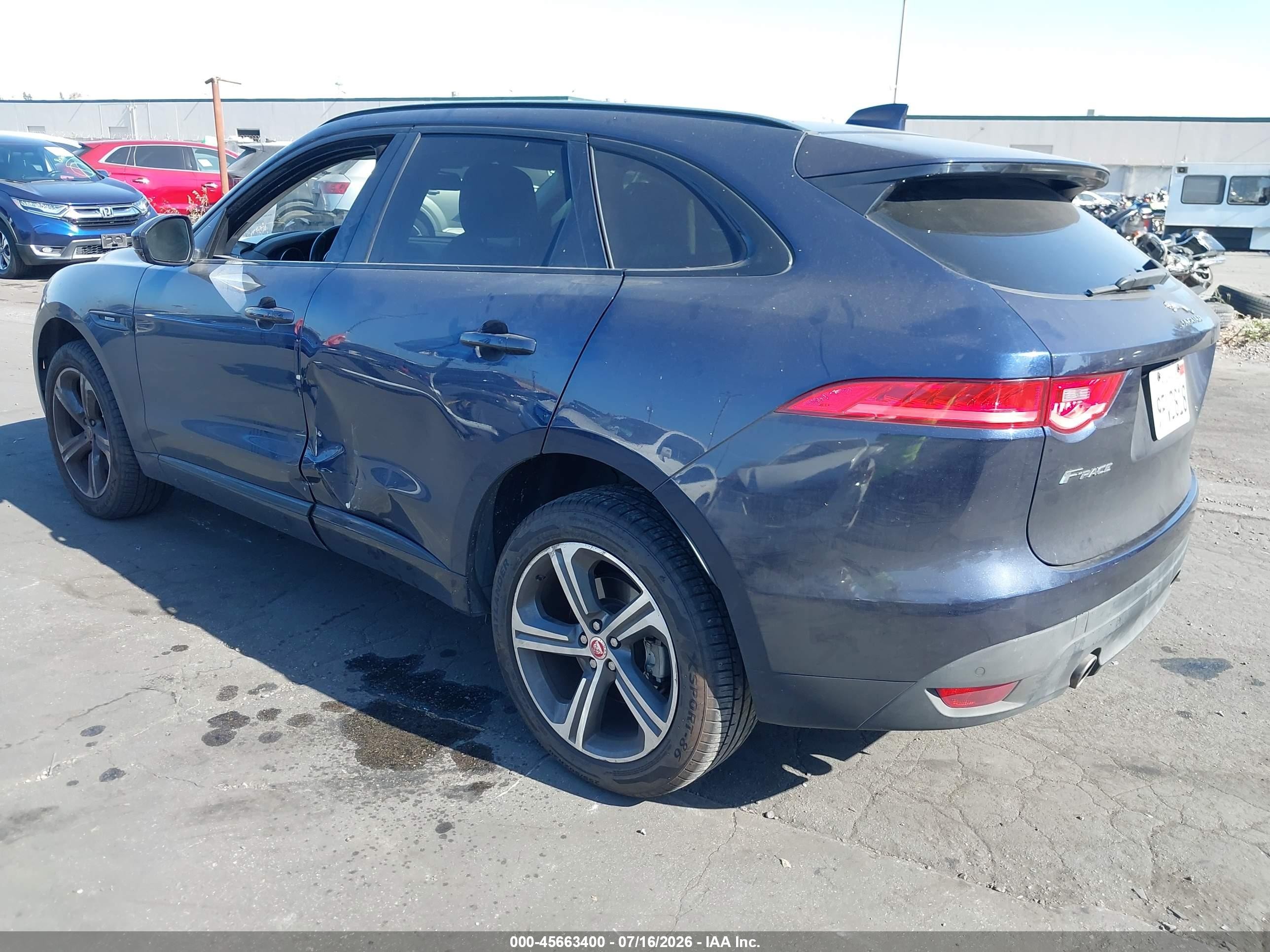 2018 Jaguar F-Pace VIN SADCL2GX3JA203189 IAAI salvage auction — Side, Salvage Certificate (California), sold $6,200 on 2026-09-13 (photo 3)