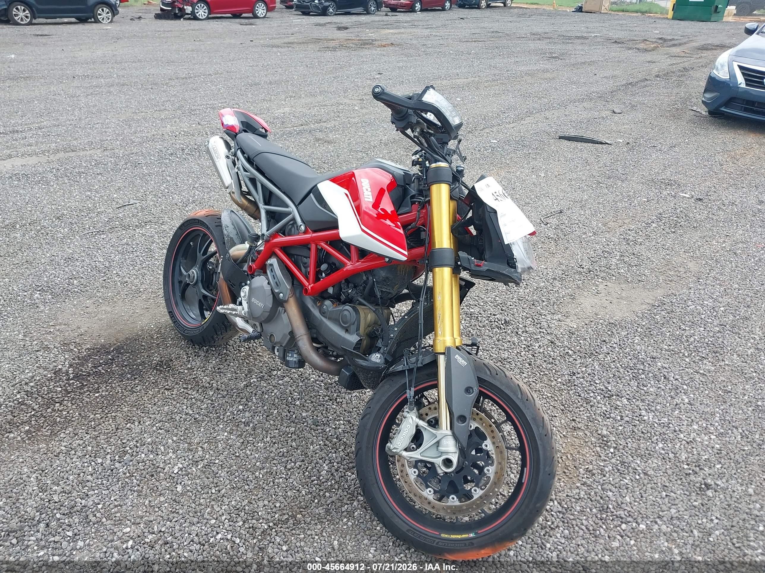 2019 Ducati Hypermotard VIN ZDMBAJDT2KB001128 IAAI salvage auction — All Over, Salvage (South Carolina), sold $2,000 on 2026-09-09 (photo 1)