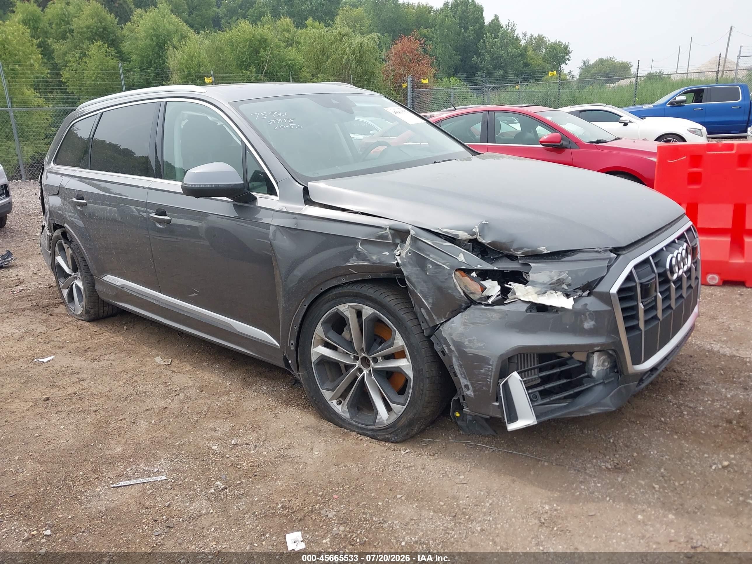 2021 Audi Q7 VIN WA1VXAF74MD015394 IAAI salvage auction — Front & Rear, Salvage (Illinois), sold $9,400 on 2026-09-13 (photo 1)