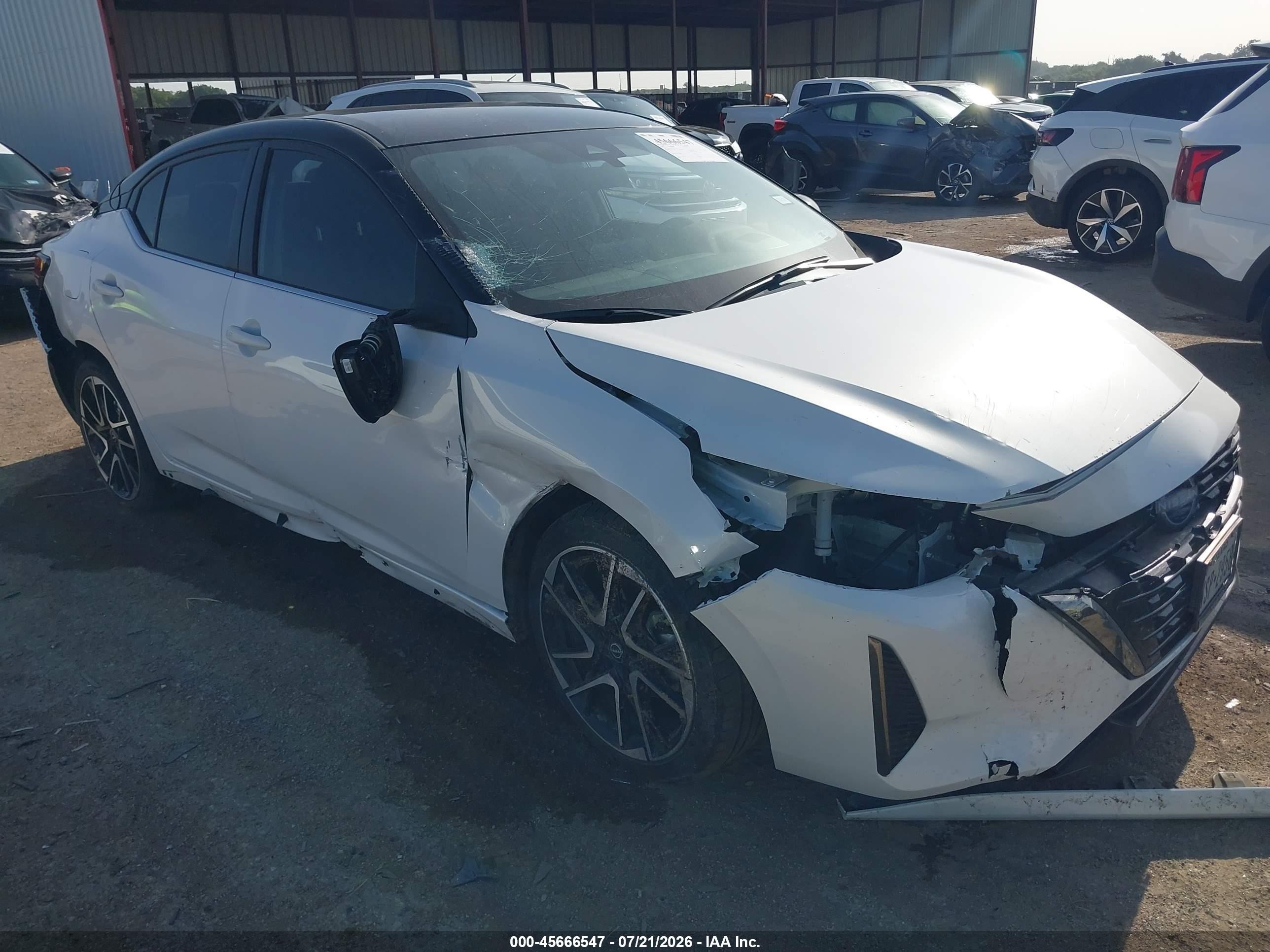 2025 Nissan Sentra VIN 3N1AB8DVXSY405880 IAAI salvage auction — Front End, Original (Texas), sold $4,650 on 2026-09-24 (photo 1)
