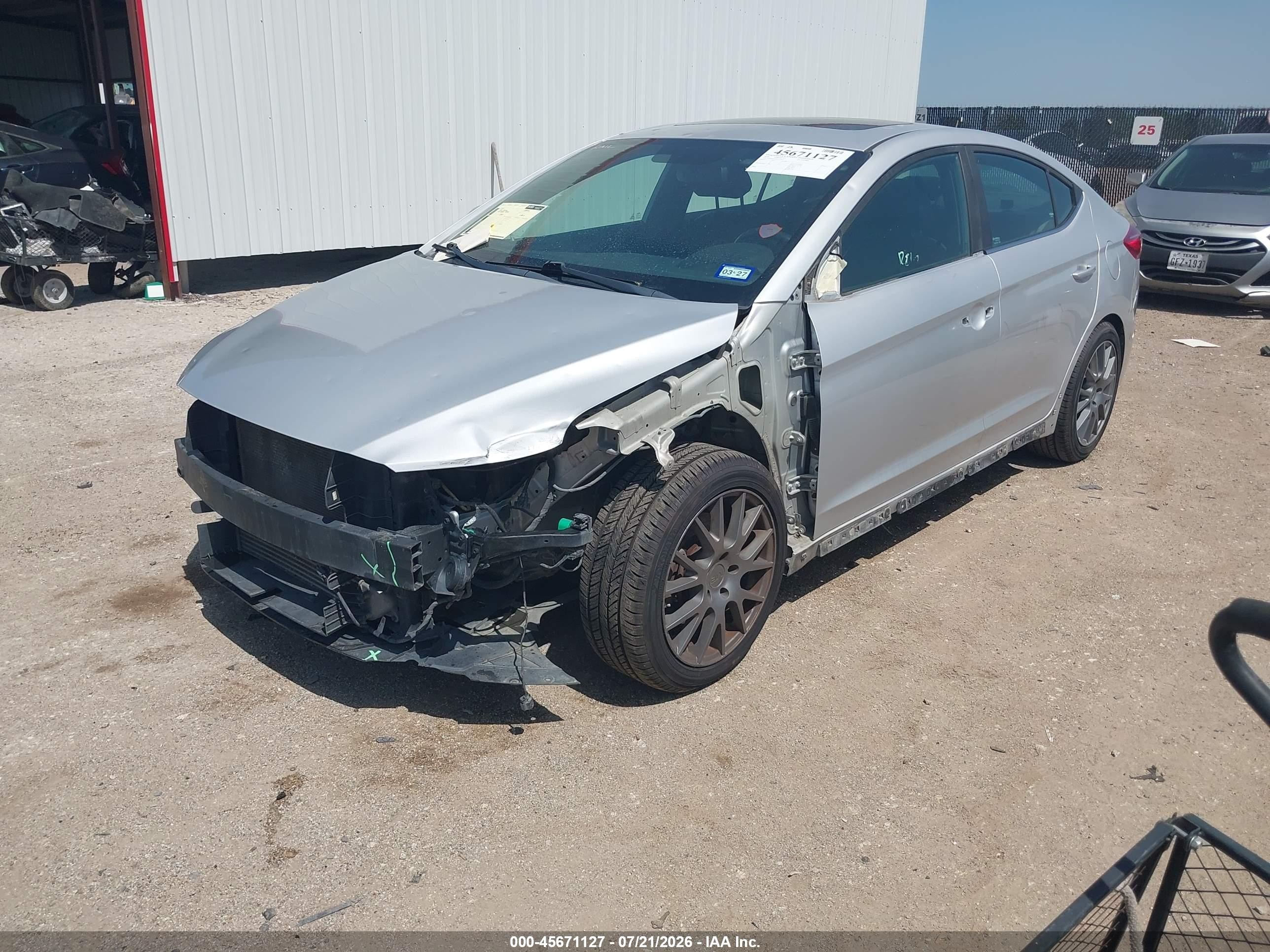 2018 Hyundai Elantra VIN KMHD04LB5JU559099 IAAI salvage auction — Front End, Original (Texas), sold $2,150 on 2026-09-16 (photo 2)