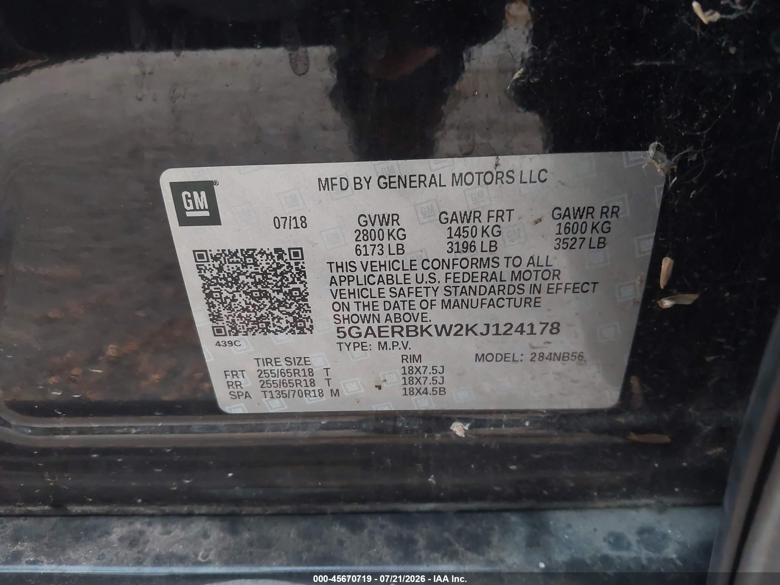 2019 Buick Enclave VIN 5GAERBKW2KJ124178 IAAI salvage auction — Front End, Salvage (Texas), sold $3,000 on 2026-09-14 (photo 9)