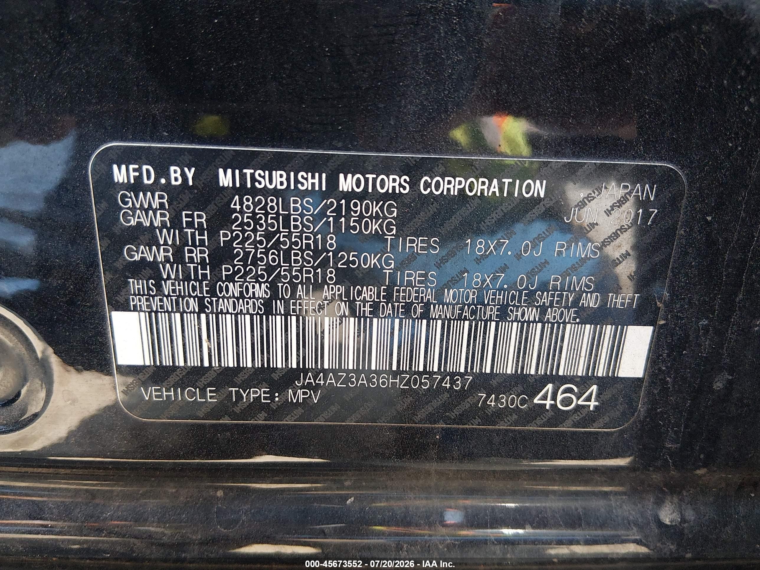 2017 Mitsubishi Outlander VIN JA4AZ3A36HZ057437 IAAI salvage auction — Side, Salvage (West Virginia), sold $2,200 on 2026-09-10 (photo 9)