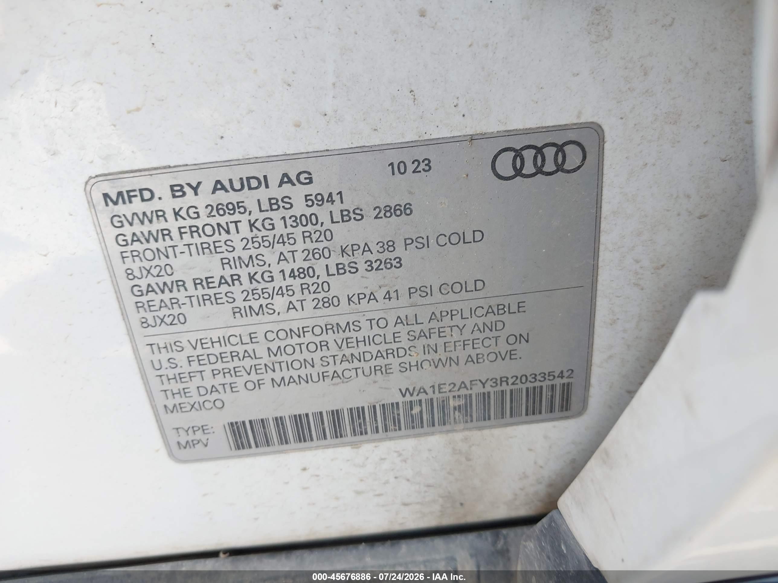 2024 Audi Q5 VIN WA1E2AFY3R2033542 IAAI salvage auction — Front End, Salvage (Montana), sold $15,900 on 2026-09-11 (photo 9)