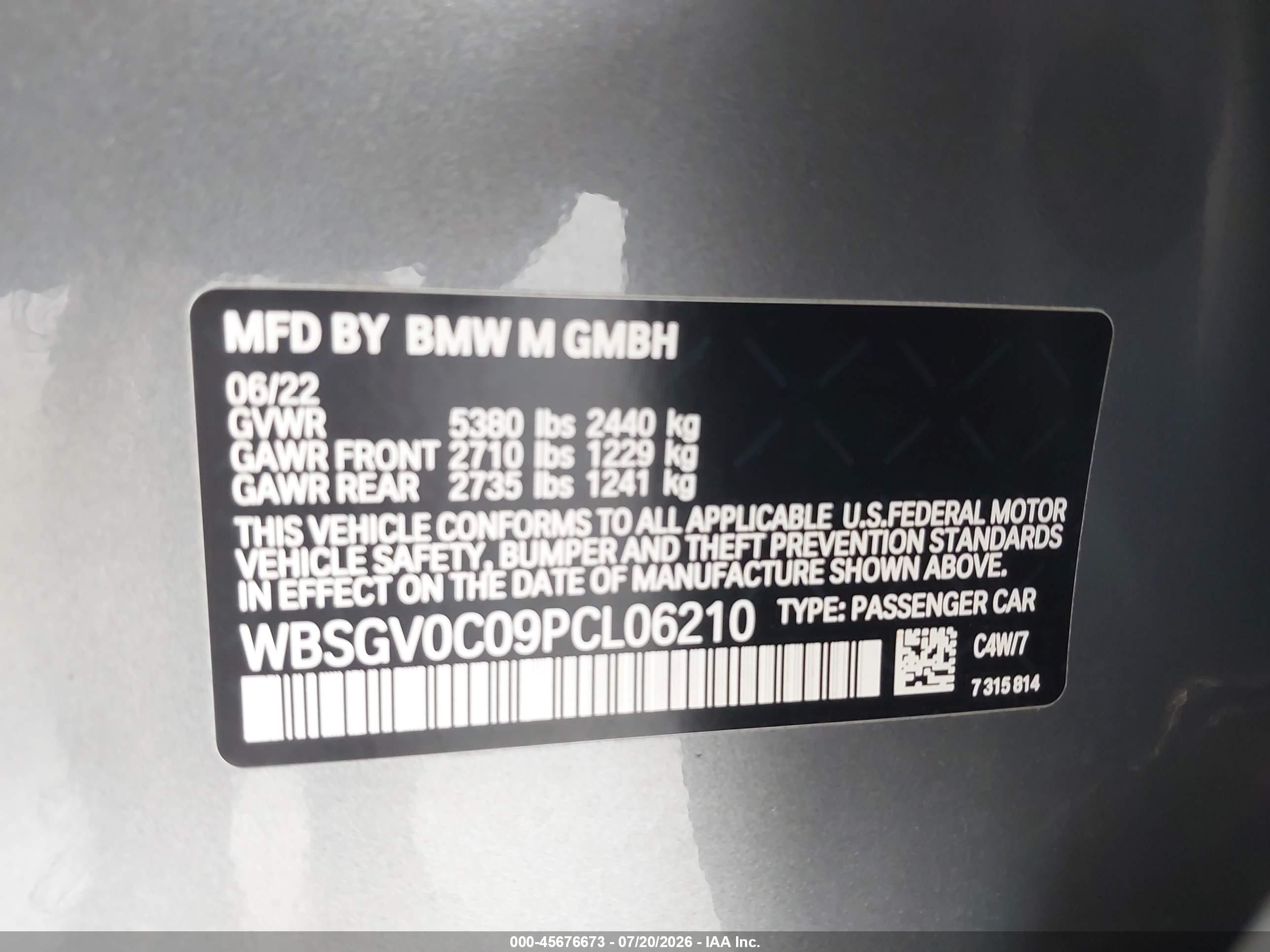 2023 BMW M8 VIN WBSGV0C09PCL06210 IAAI salvage auction — Side, Bill Of Sale (Washington), sold $46,000 on 2026-08-10 (photo 9)