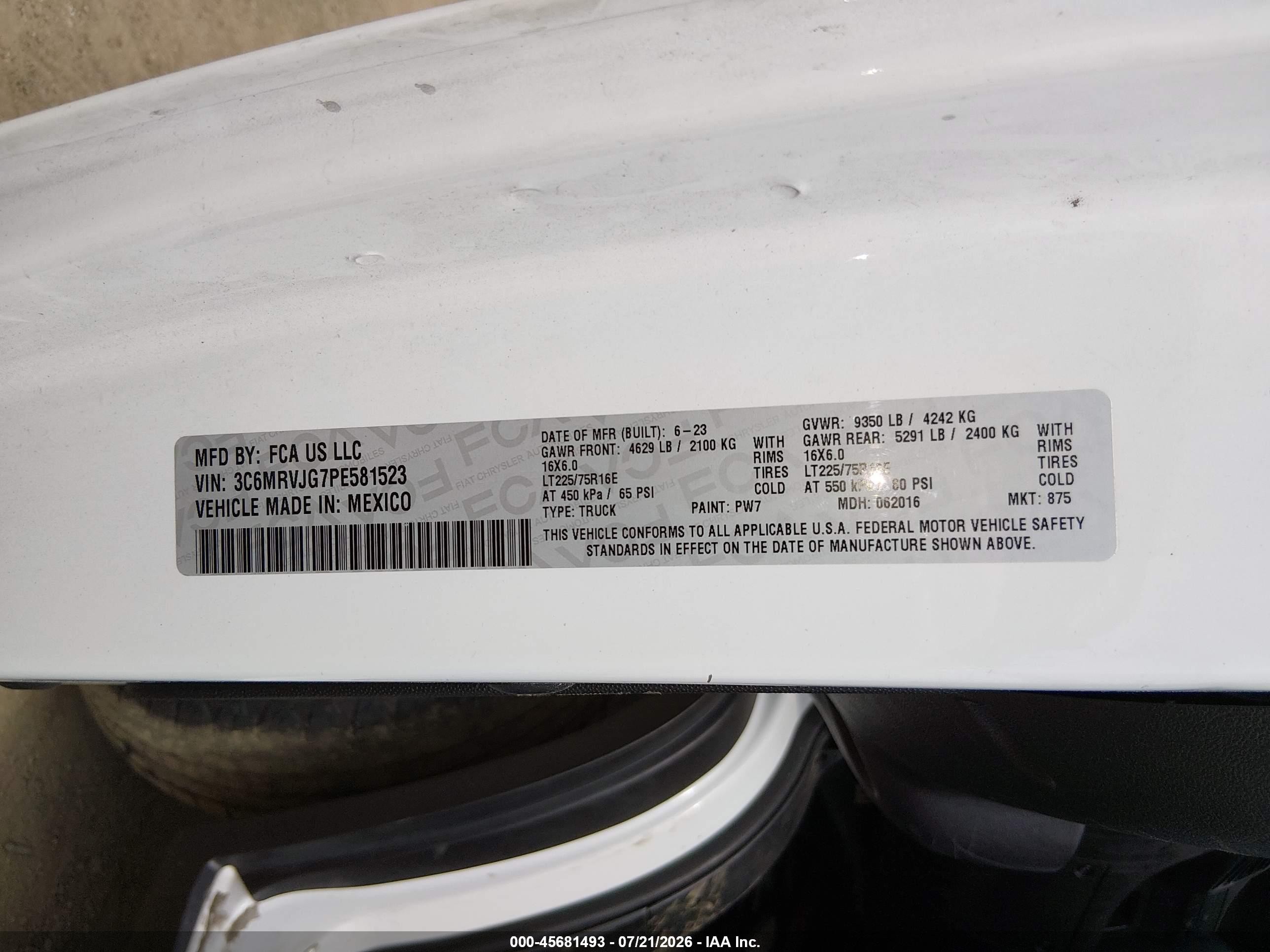 2023 Ram Promaster city VIN 3C6MRVJG7PE581523 IAAI salvage auction — Front End, Salvage (Ohio), sold $6,600 on 2026-09-18 (photo 9)