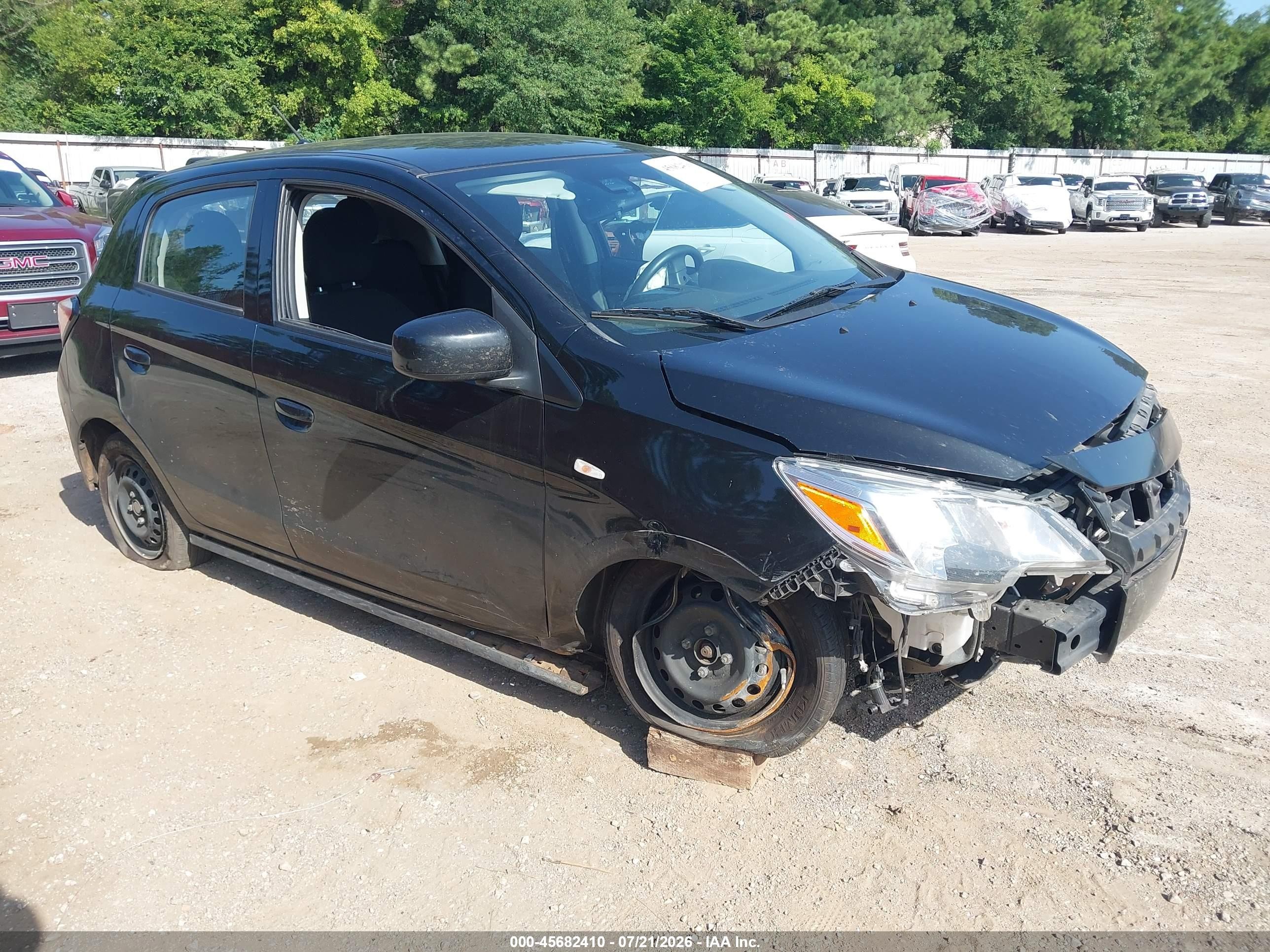 2021 Mitsubishi Mirage VIN ML32AUHJ3MH012003 IAAI salvage auction — Front End, Salvage (Texas), sold $650 on 2026-09-19 (photo 1)