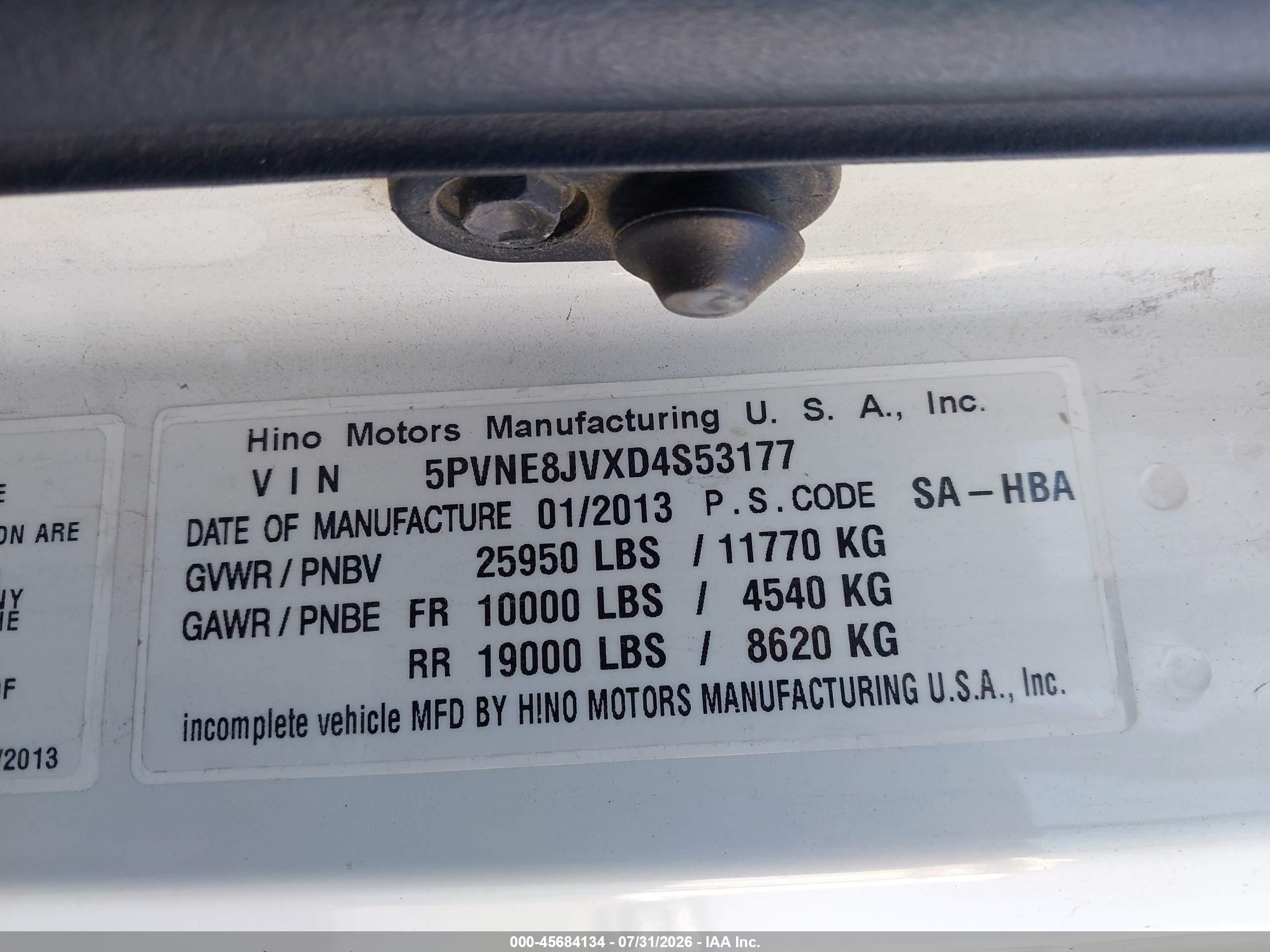 2013 Hino 258/268 VIN 5PVNE8JVXD4S53177 IAAI salvage auction — Front End, Clear (Washington), sold $3,000 on 2026-09-11 (photo 8)