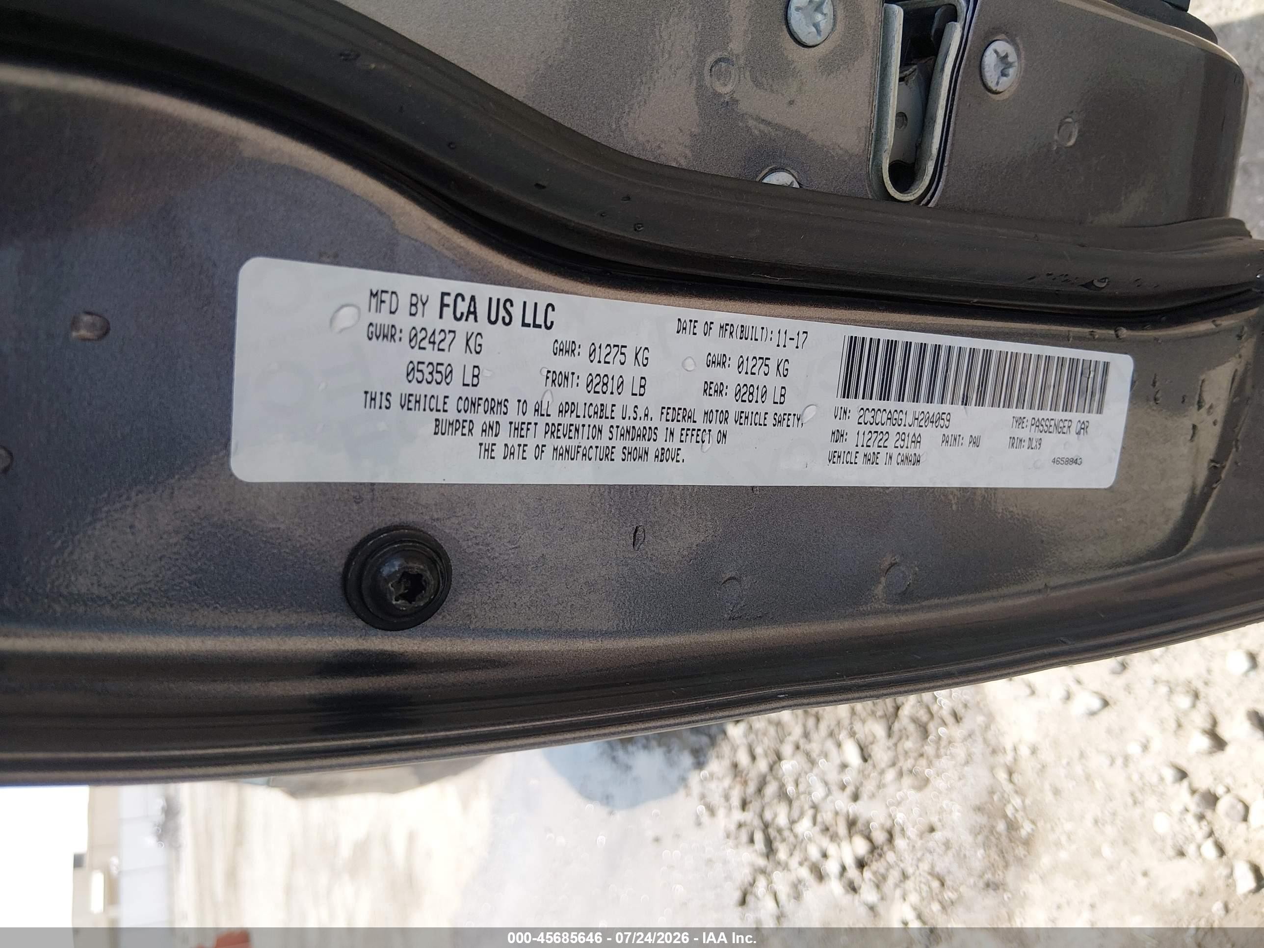 2018 Chrysler 300 VIN 2C3CCAGG1JH204059 IAAI salvage auction — Hail, Salvage (Kansas), sold $1,775 on 2026-08-28 (photo 9)