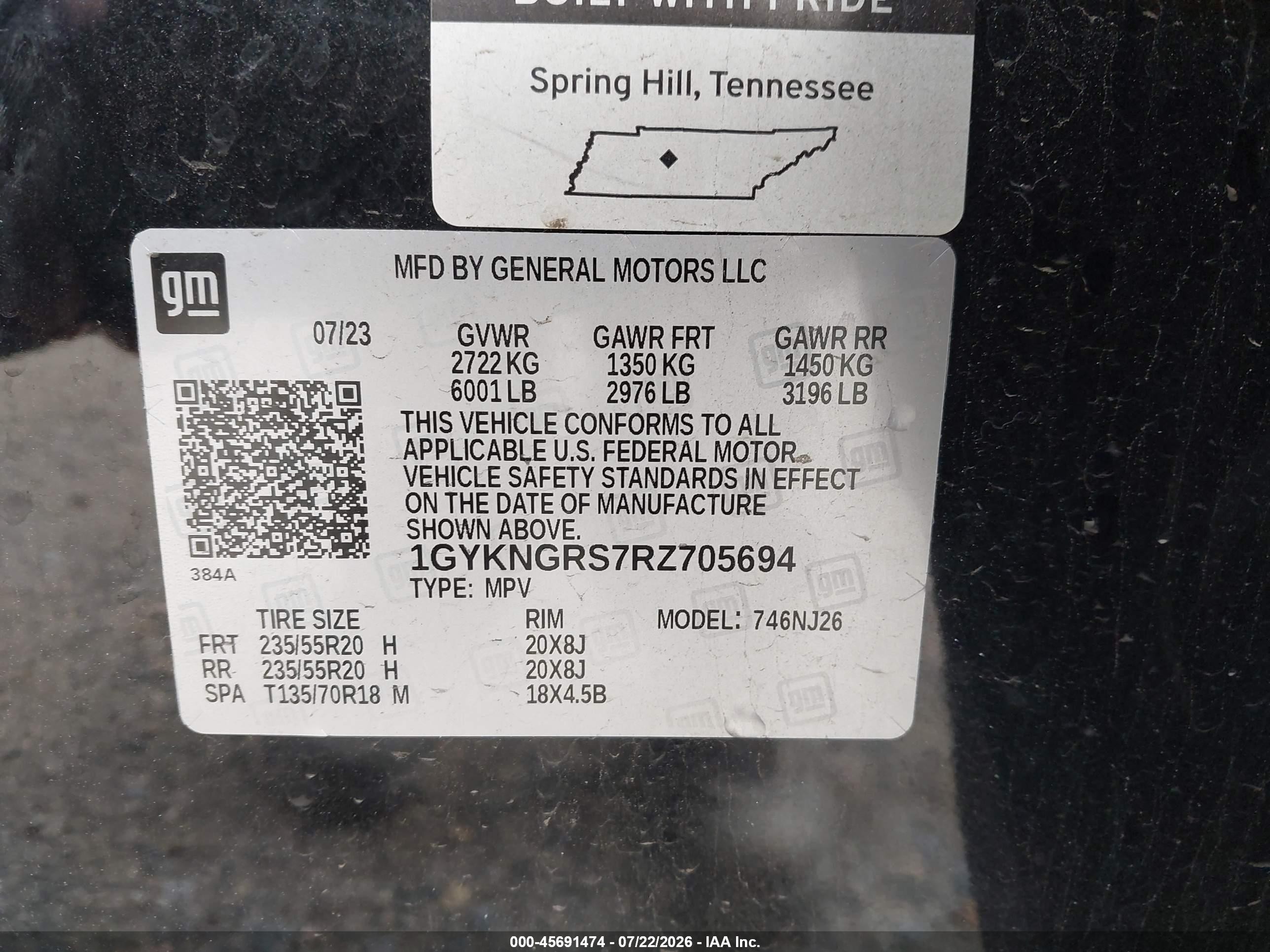 2024 Cadillac XT5 VIN 1GYKNGRS7RZ705694 IAAI salvage auction — Rear End, Salvage (Idaho), sold $9,300 on 2026-09-19 (photo 9)