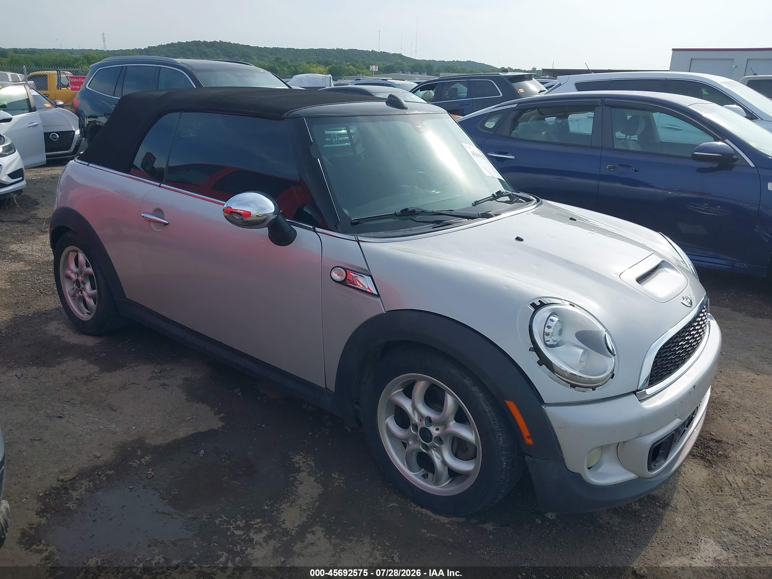 2012 Mini Cooper VIN WMWZP3C51CT249743 IAAI salvage auction — Hail, Clear (Oklahoma), sold $1,250 on 2026-09-12 (photo 1)