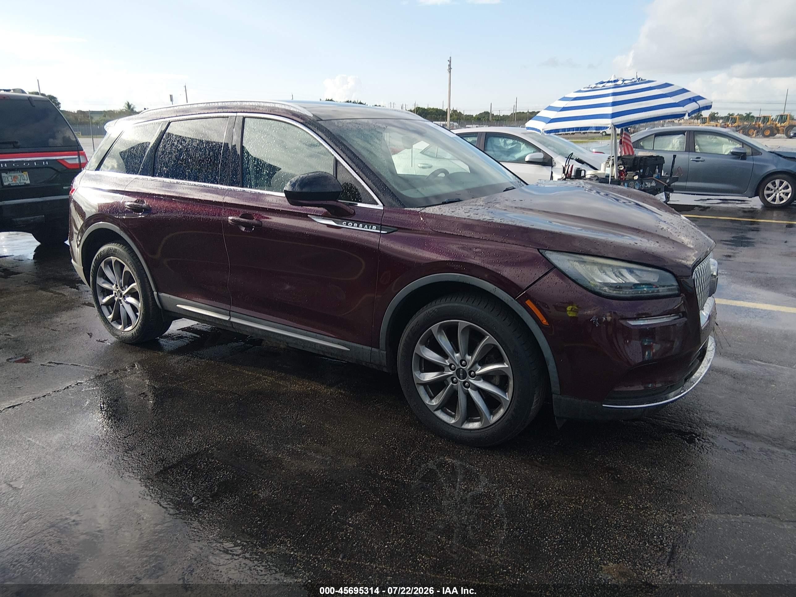 2020 Lincoln Corsair VIN 5LMCJ1C9XLUL07594 IAAI salvage auction — Unknown, Certificate Of Destruction (Florida), sold $2,050 on 2026-08-27 (photo 1)