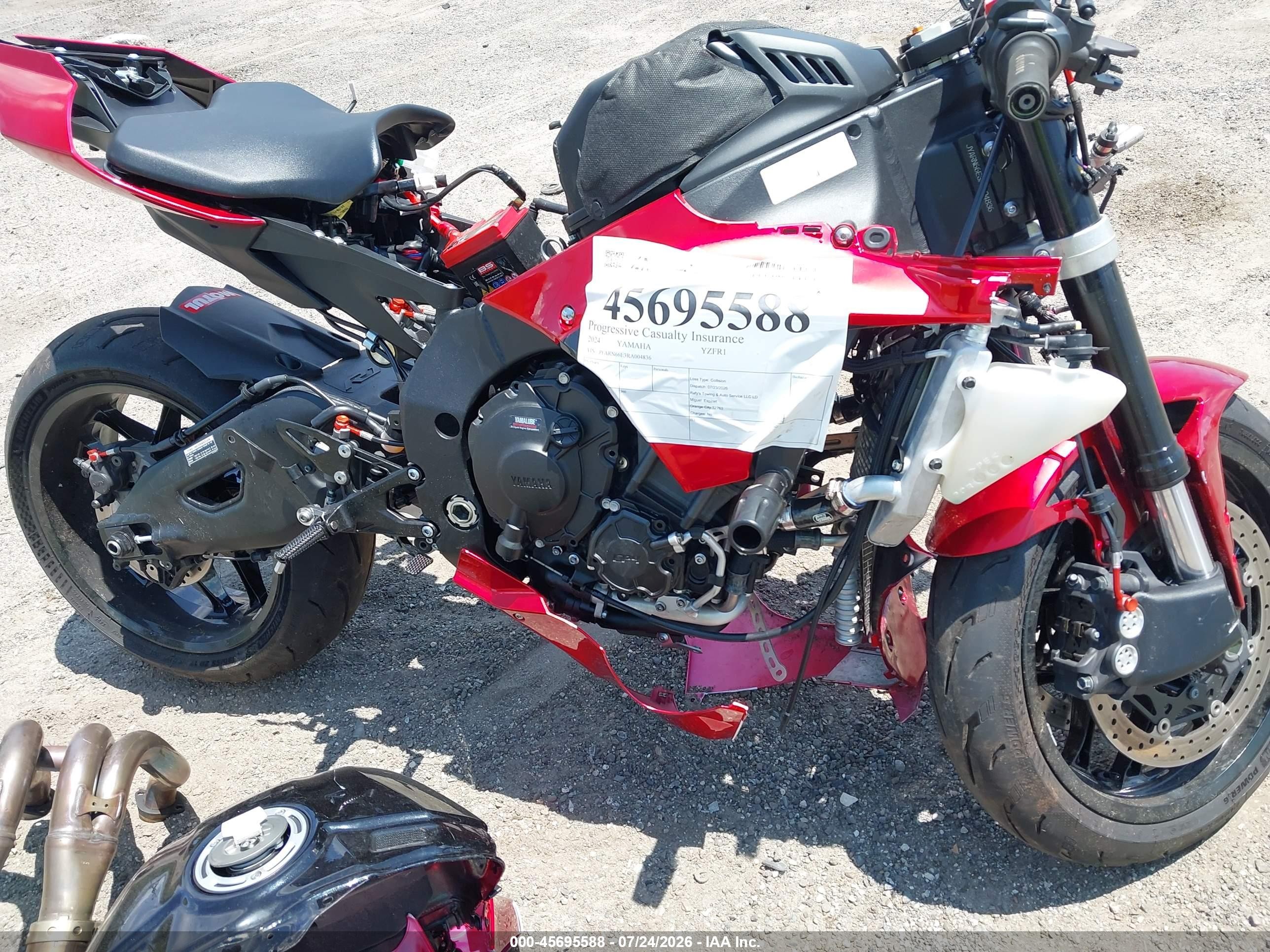 2024 Yamaha Yzf VIN JYARN66E3RA004836 IAAI salvage auction — All Over, Certificate Of Destruction (Florida), sold $3,150 on 2026-09-09 (photo 7)
