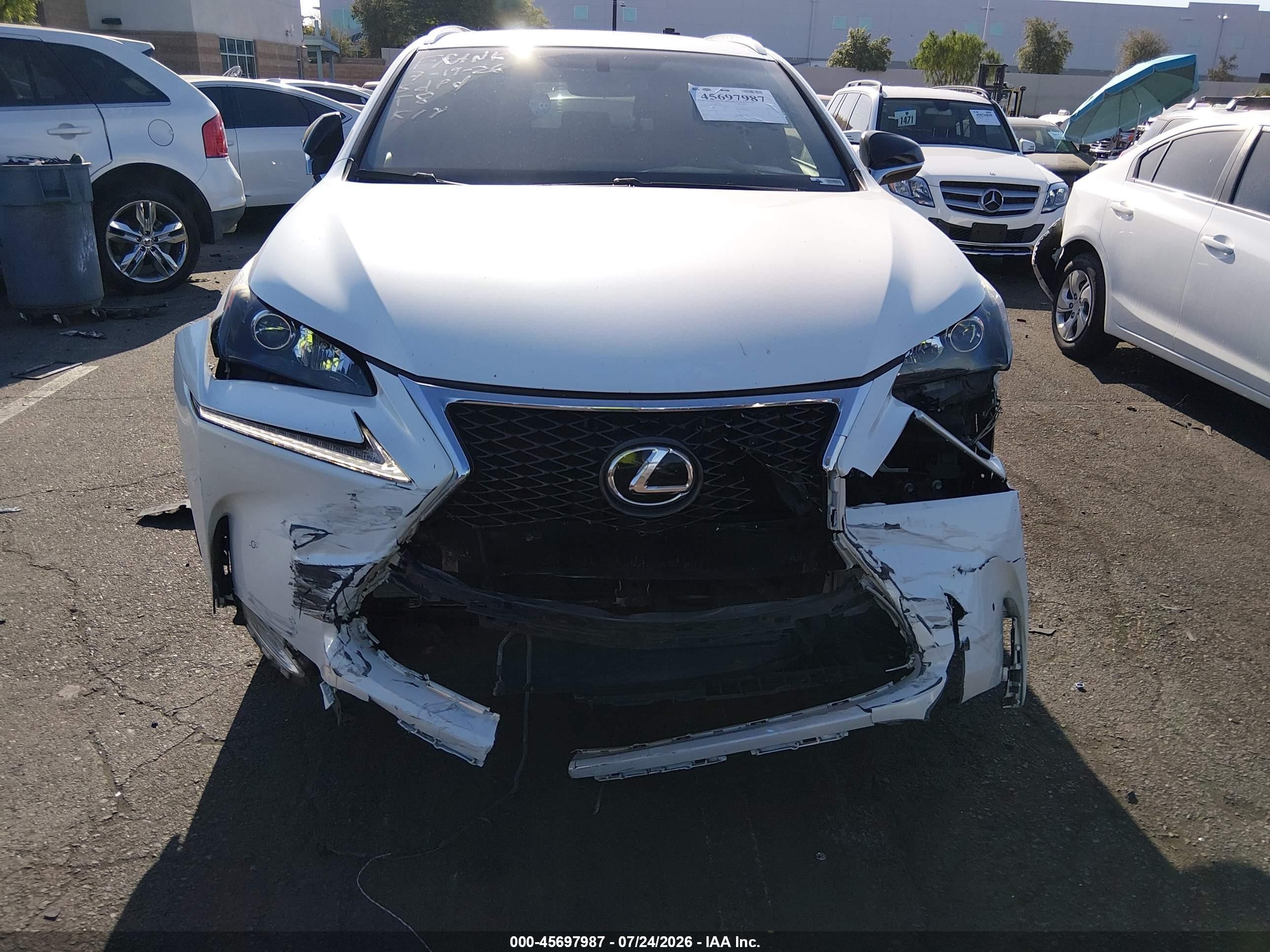 2015 Lexus NX 200t VIN JTJYARBZ3F2017837 IAAI salvage auction — Front End, Salvage Certificate (California), sold $7,000 on 2026-09-16 (photo 6)