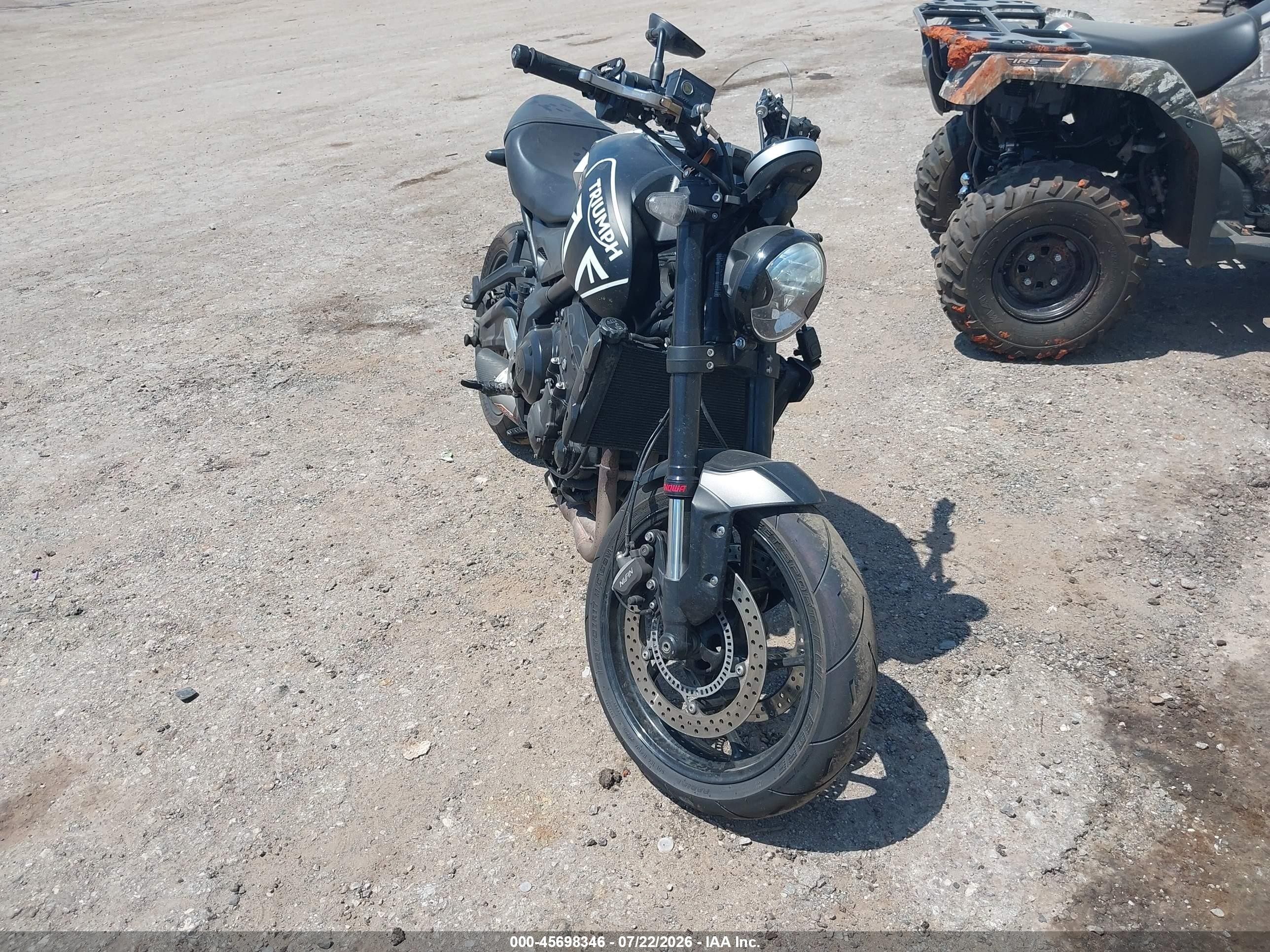 2022 Triumph Motorcycle Trident 660 VIN SMTL10UL6NTBA1578 IAAI salvage auction — Front End, Salvage (Oklahoma), sold $1,500 on 2026-09-16 (photo 1)