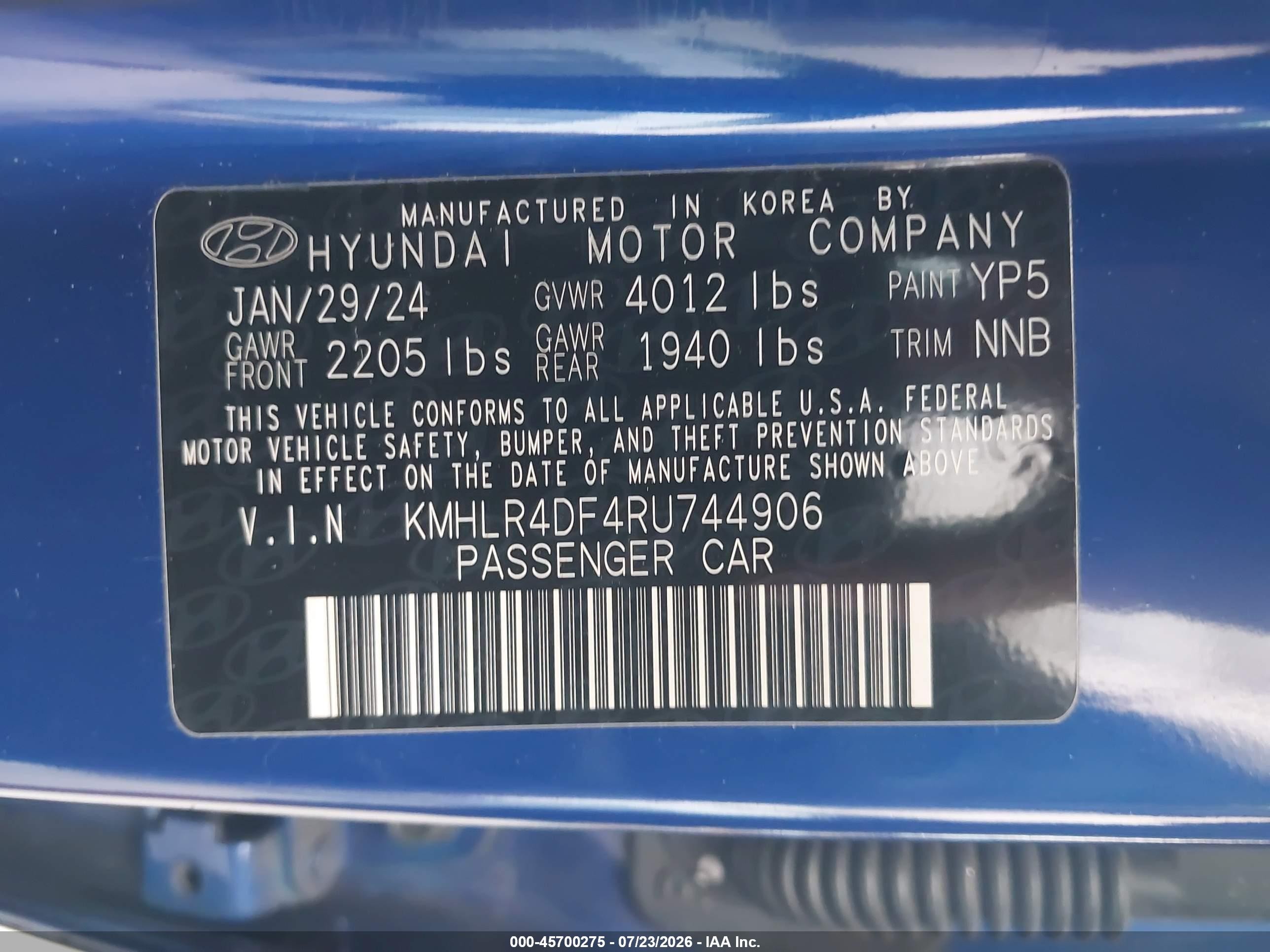 2024 Hyundai Elantra VIN KMHLR4DF4RU744906 IAAI salvage auction — Front End, Rebuildable (Florida), sold $5,325 on 2026-09-09 (photo 9)