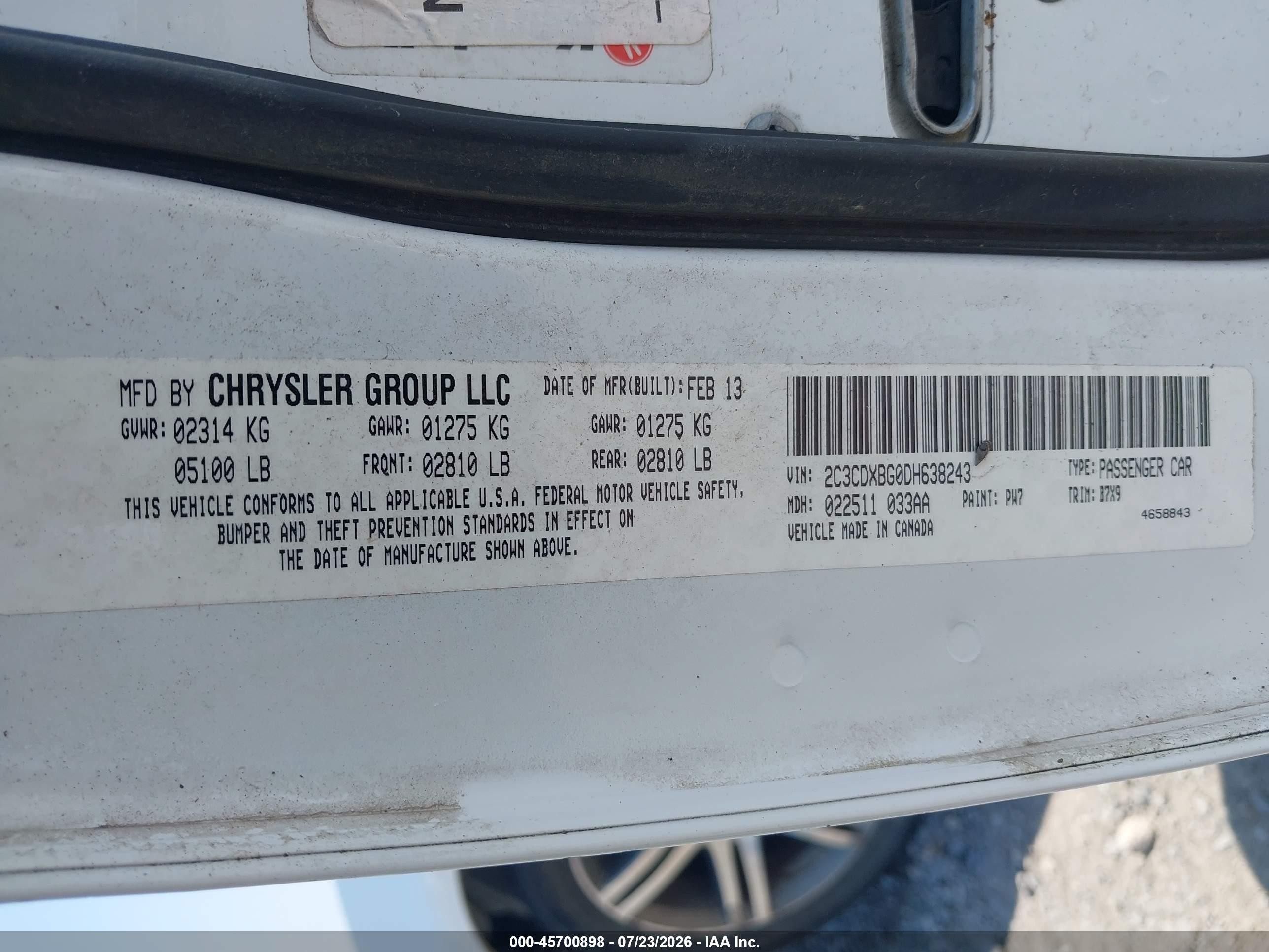 2013 Dodge Charger VIN 2C3CDXBG0DH638243 IAAI salvage auction — Front End, Clear (Arkansas), sold $825 on 2026-09-02 (photo 9)