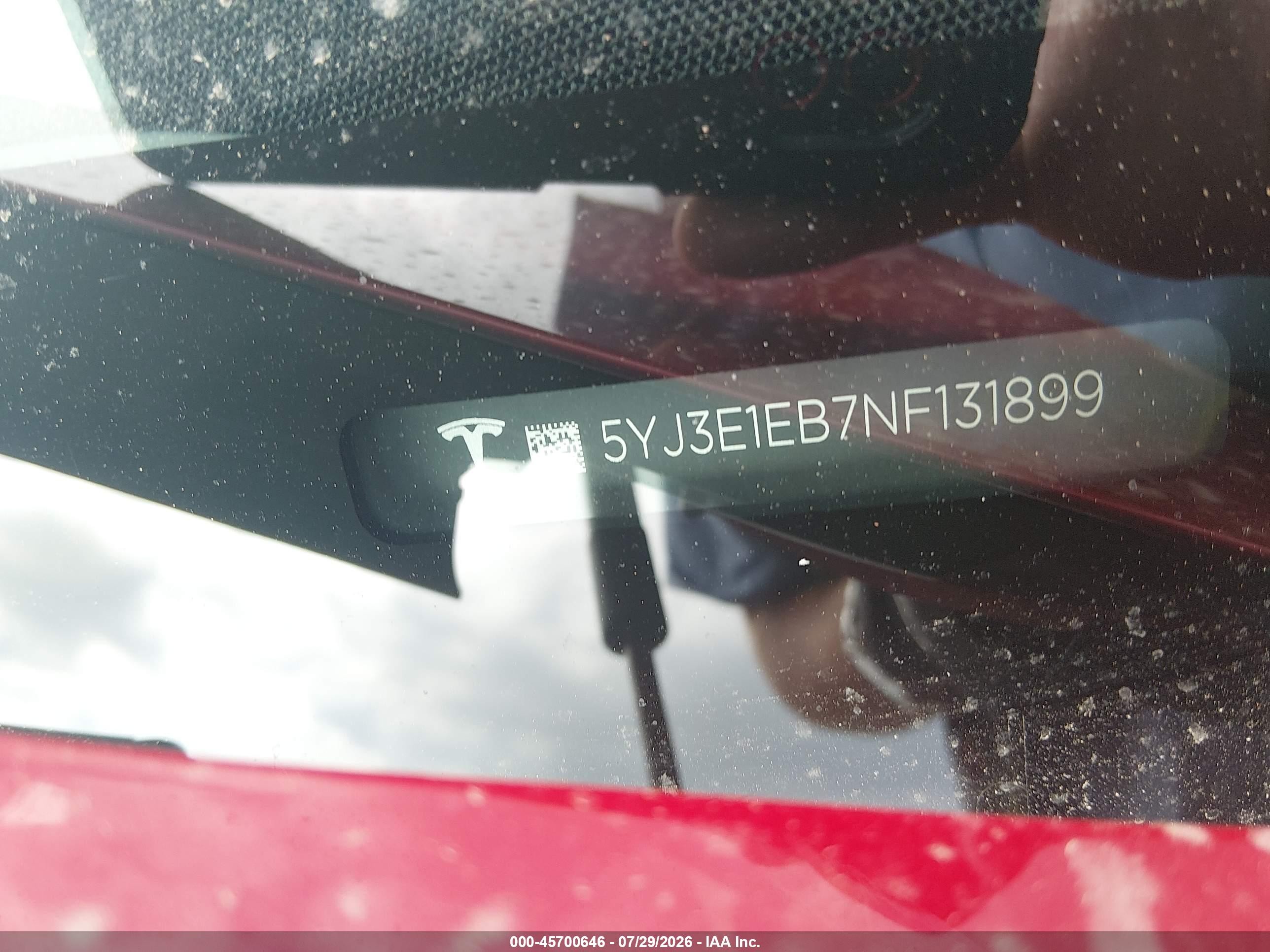 2022 Tesla Model 3 VIN 5YJ3E1EB7NF131899 IAAI salvage auction — Rear End, Salvage (Colorado), sold $8,100 on 2026-09-19 (photo 9)