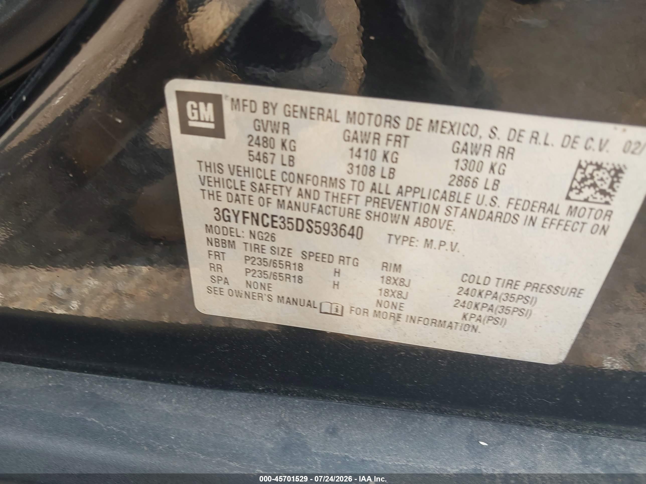 2013 Cadillac Srx VIN 3GYFNCE35DS593640 IAAI salvage auction — Front End, Salvage (Texas), sold $225 on 2026-09-09 (photo 9)