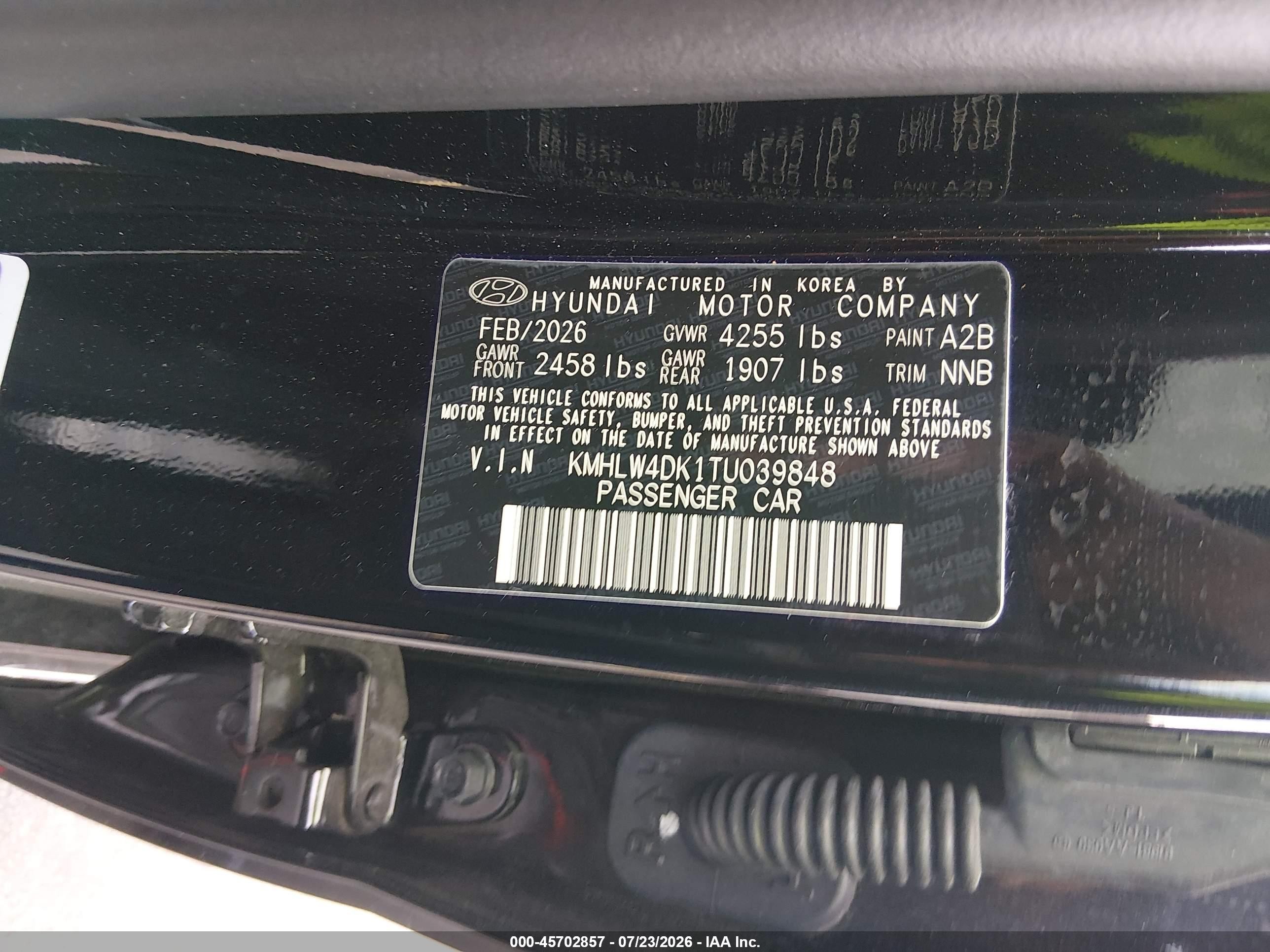 2026 Hyundai Elantra n VIN KMHLW4DK1TU039848 IAAI salvage auction — Unknown, Rebuildable (Florida), sold $10,775 on 2026-09-03 (photo 9)