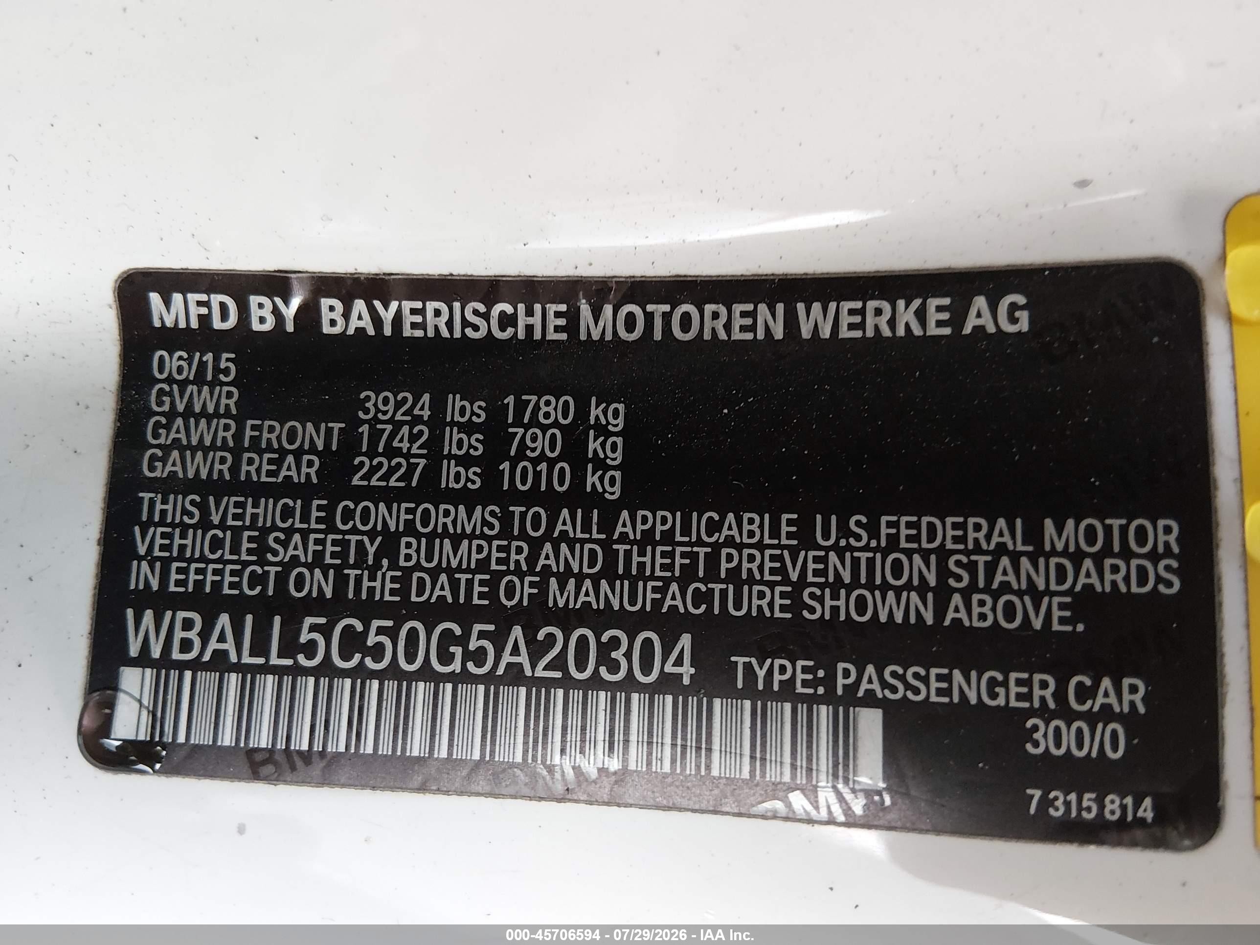 2016 BMW Z4 VIN WBALL5C50G5A20304 IAAI salvage auction — Storm Damage, Salvage (New Jersey), sold $3,550 on 2026-09-03 (photo 9)
