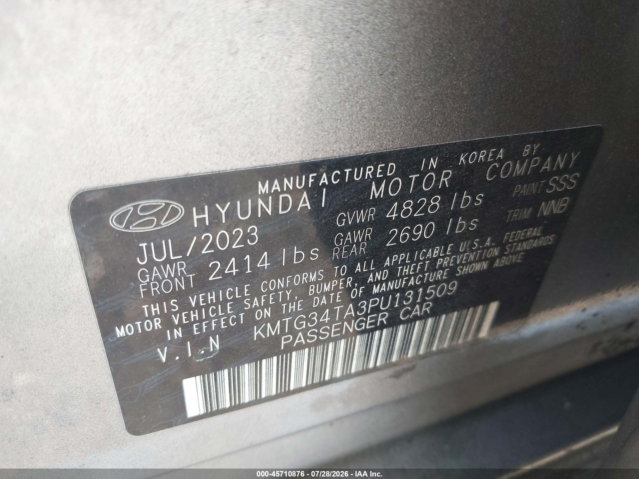 2023 Genesis G70 VIN KMTG34TA3PU131509 IAAI salvage auction — Front End, Salvage (Georgia), sold $6,700 on 2026-09-23 (photo 9)