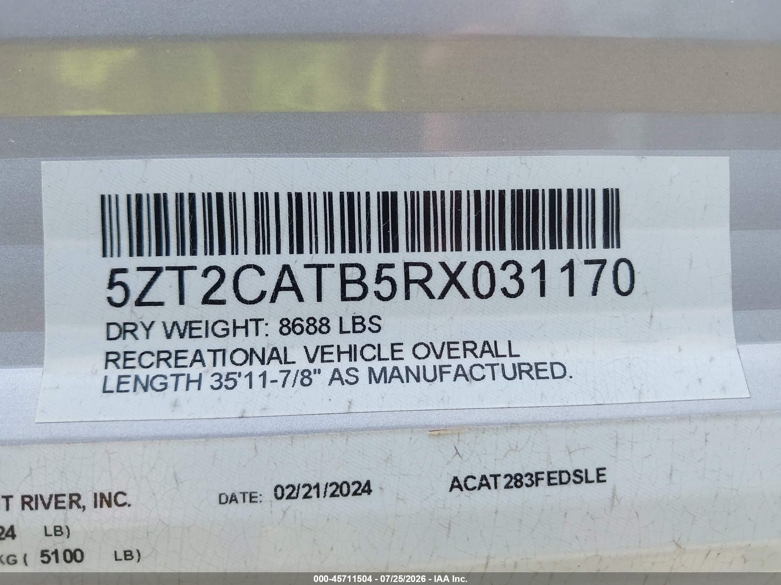 2024 Coachmen Catalina VIN 5ZT2CATB5RX031170 IAAI salvage auction — Water/Flood, Salvage (Texas), sold $7,000 on 2026-09-16 (photo 9)