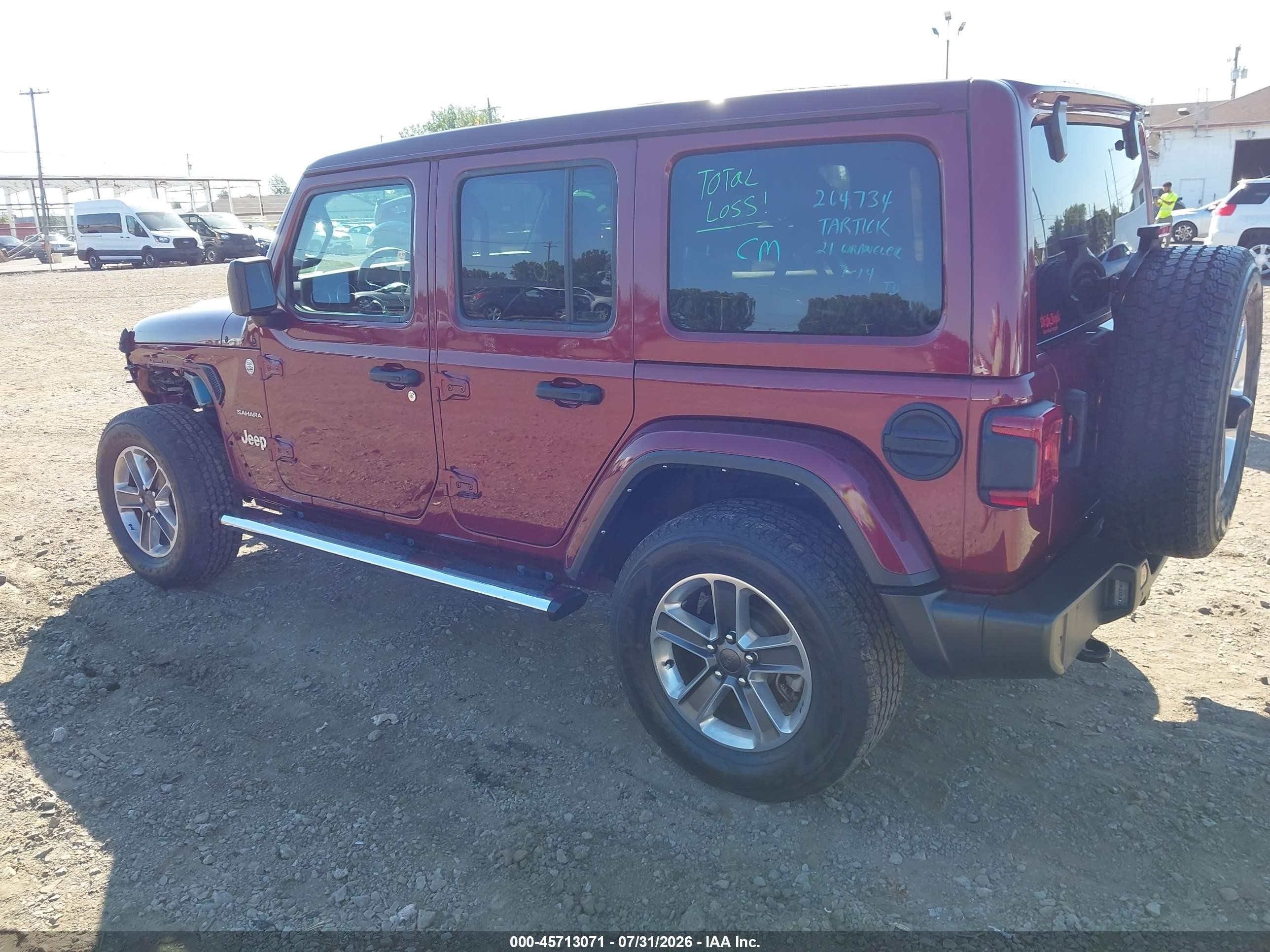 2021 Jeep Wrangler Unlimited VIN 1C4HJXEG6MW840673 IAAI salvage auction — Unknown, Mv-907A (New York), sold $16,700 on 2026-09-19 (photo 3)