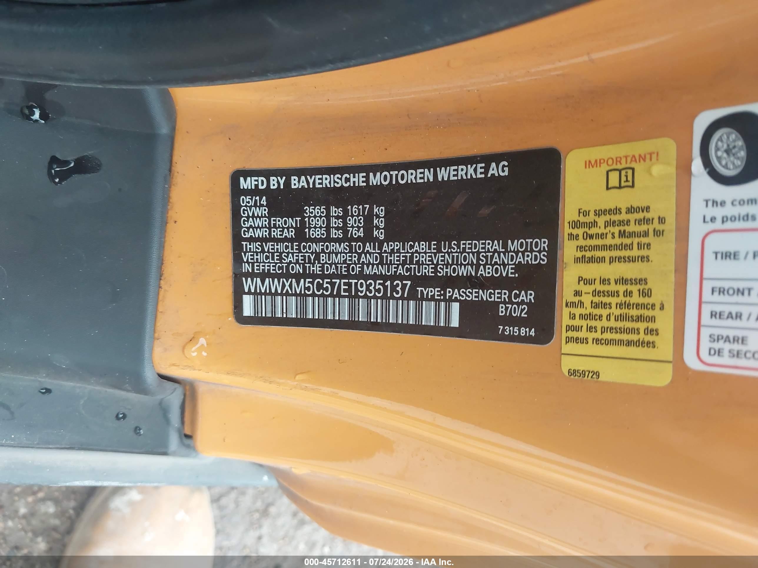 2014 Mini Hardtop VIN WMWXM5C57ET935137 IAAI salvage auction — All Over, Original (Texas), sold $1,100 on 2026-09-10 (photo 9)