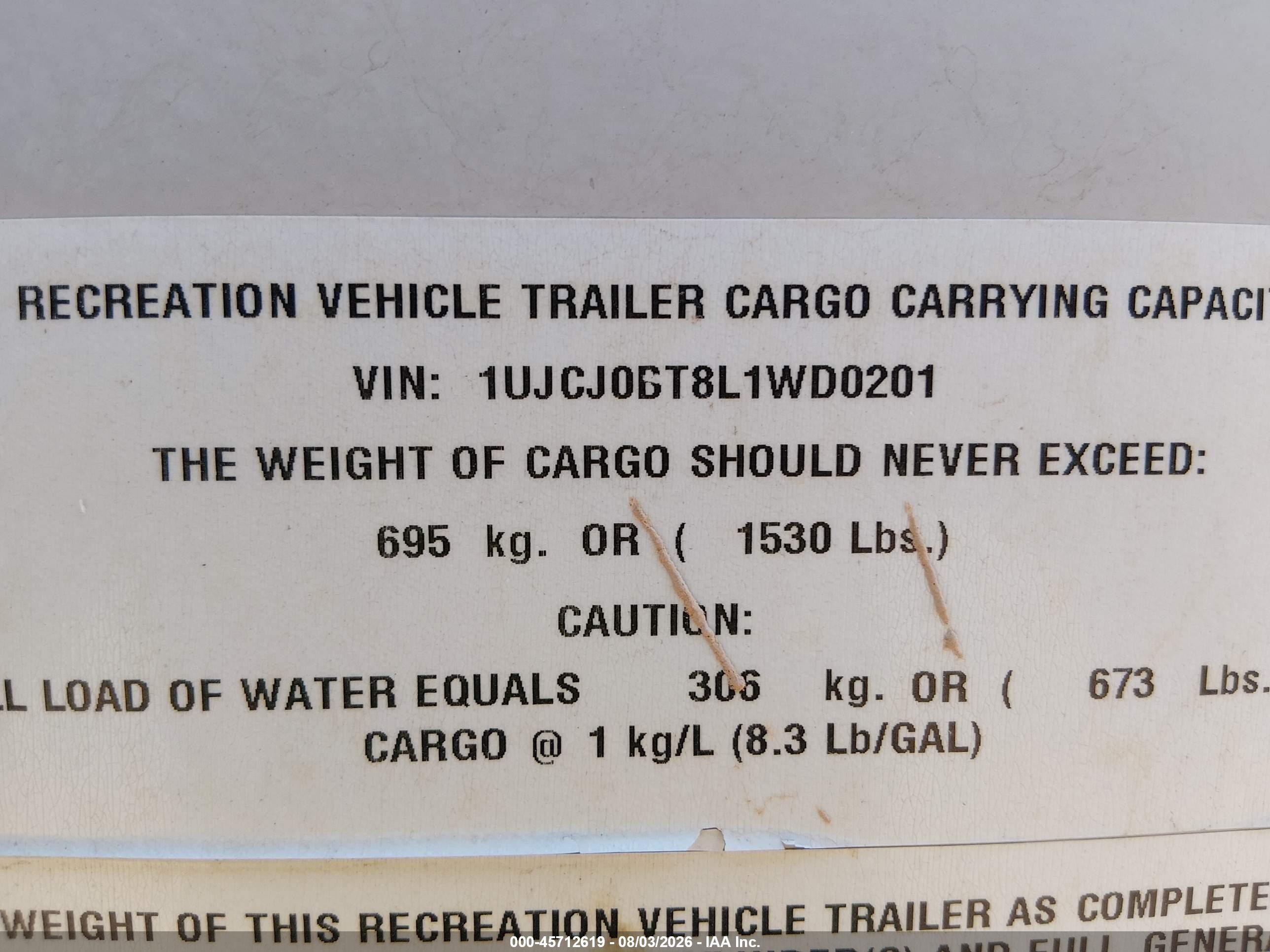 2020 Jayco Other VIN 1UJCJ0BT8L1WD0201 IAAI salvage auction — Front End, Salvage (Arizona), sold $2,750 on 2026-10-05 (photo 9)