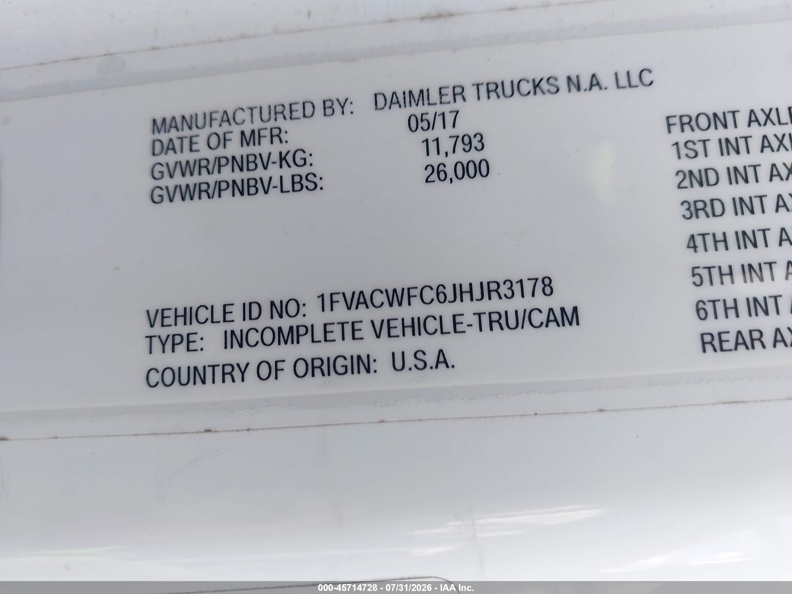 2018 Freightliner M2 106 VIN 1FVACWFC6JHJR3178 IAAI salvage auction — All Over, Salvage (Virginia), sold $3,150 on 2026-09-16 (photo 9)