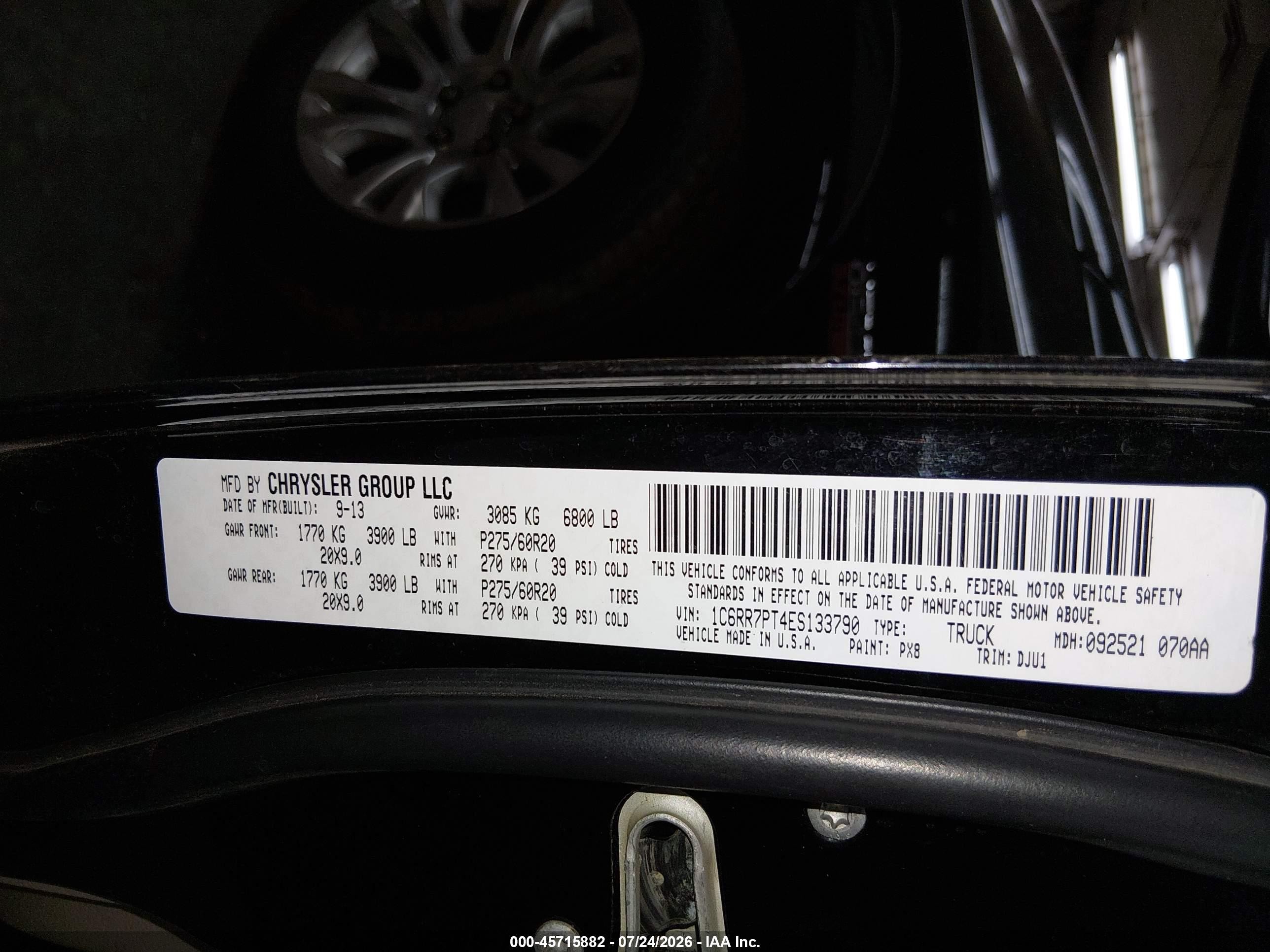 2014 Ram 1500 VIN 1C6RR7PT4ES133790 IAAI salvage auction — Rear End, Salvage (Arizona), sold $4,800 on 2026-09-06 (photo 9)