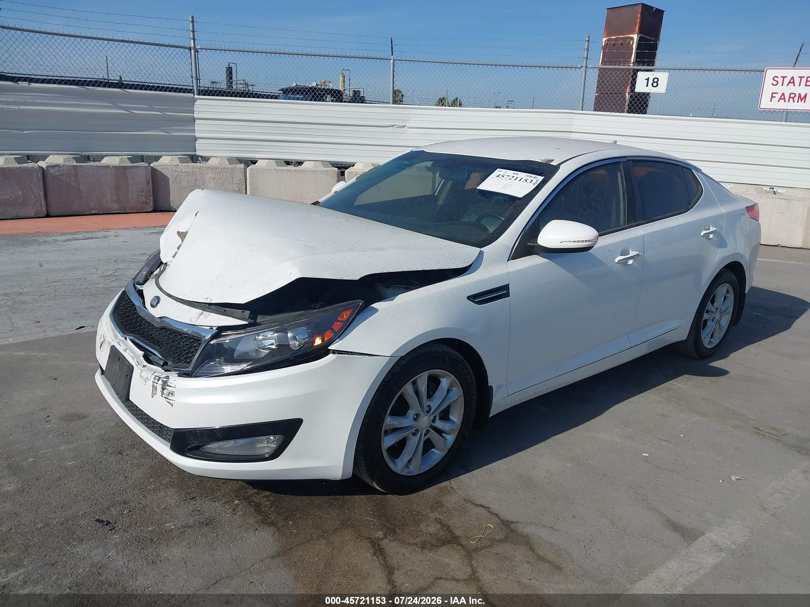 2013 Kia Optima VIN 5XXGN4A72DG156595 IAAI salvage auction — Front End, Salvage (California), sold $825 on 2026-09-24 (photo 2)