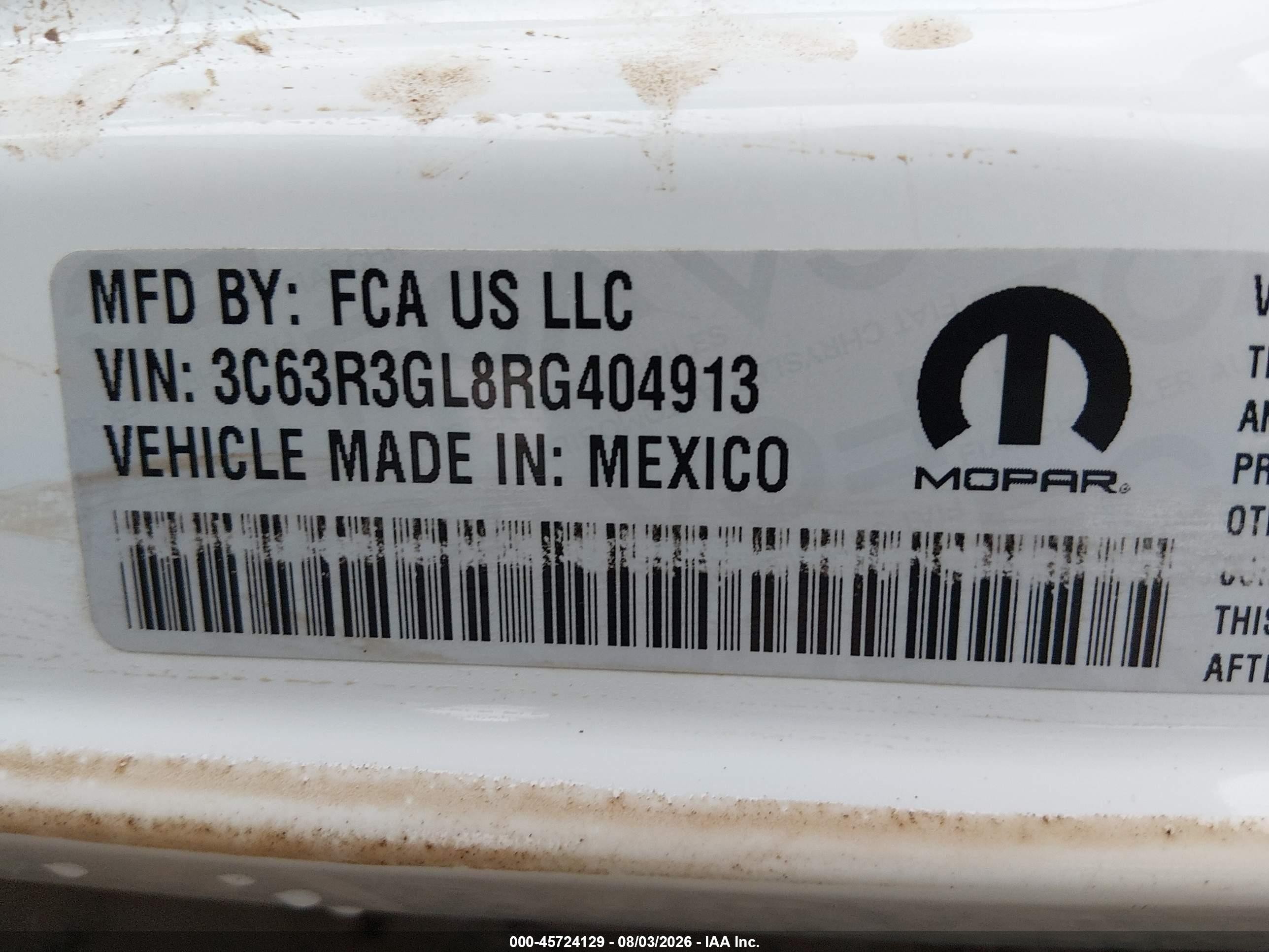2024 Ram 3500 VIN 3C63R3GL8RG404913 IAAI salvage auction — Water/Flood, Non-Repairable Certificate (West Virginia), sold $9,550 on 2026-10-02 (photo 9)