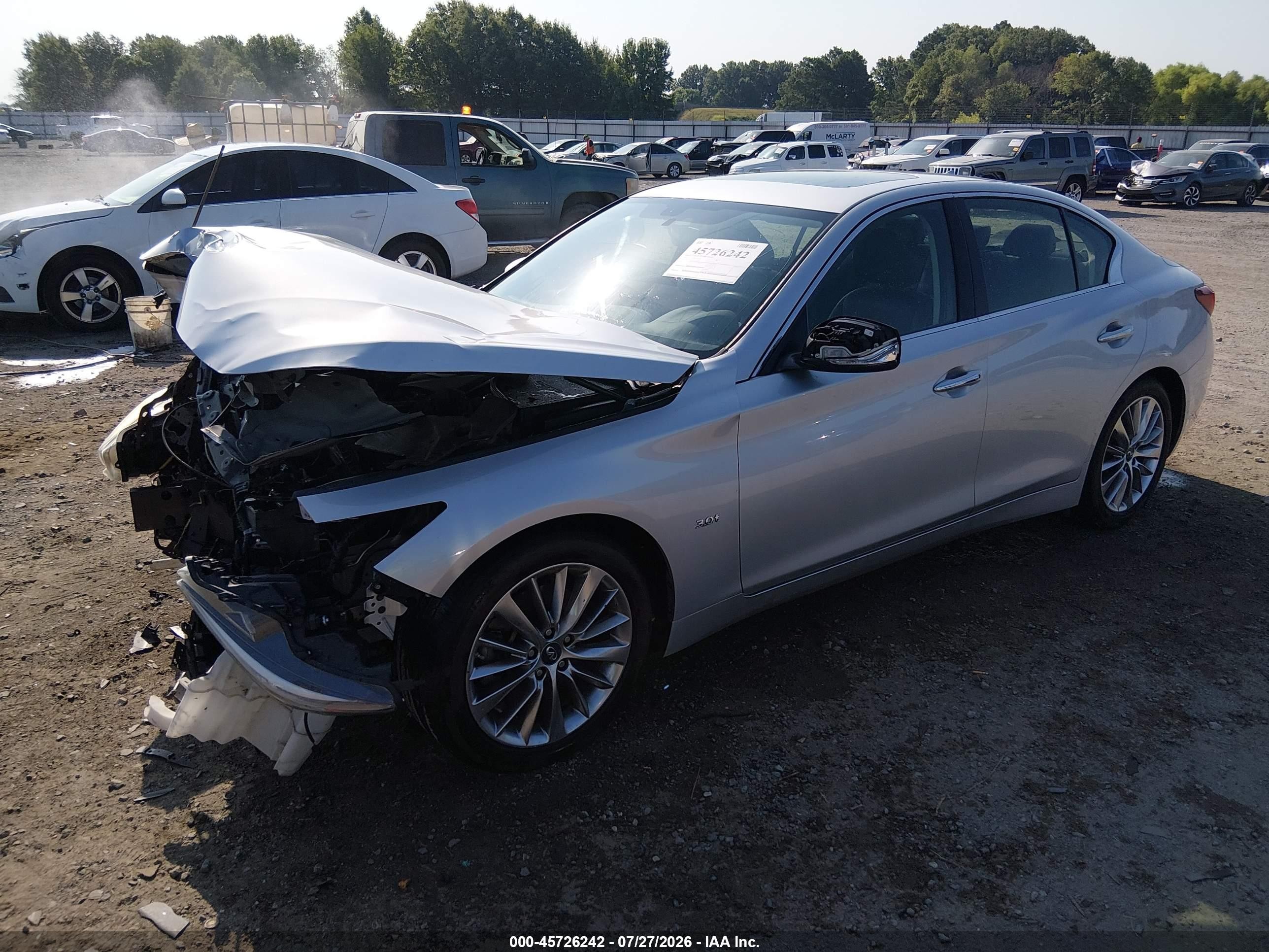 2018 Infiniti Q50 VIN JN1EV7AP2JM362470 IAAI salvage auction — Front & Rear, Clear (Arkansas), sold $1,700 on 2026-09-24 (photo 2)
