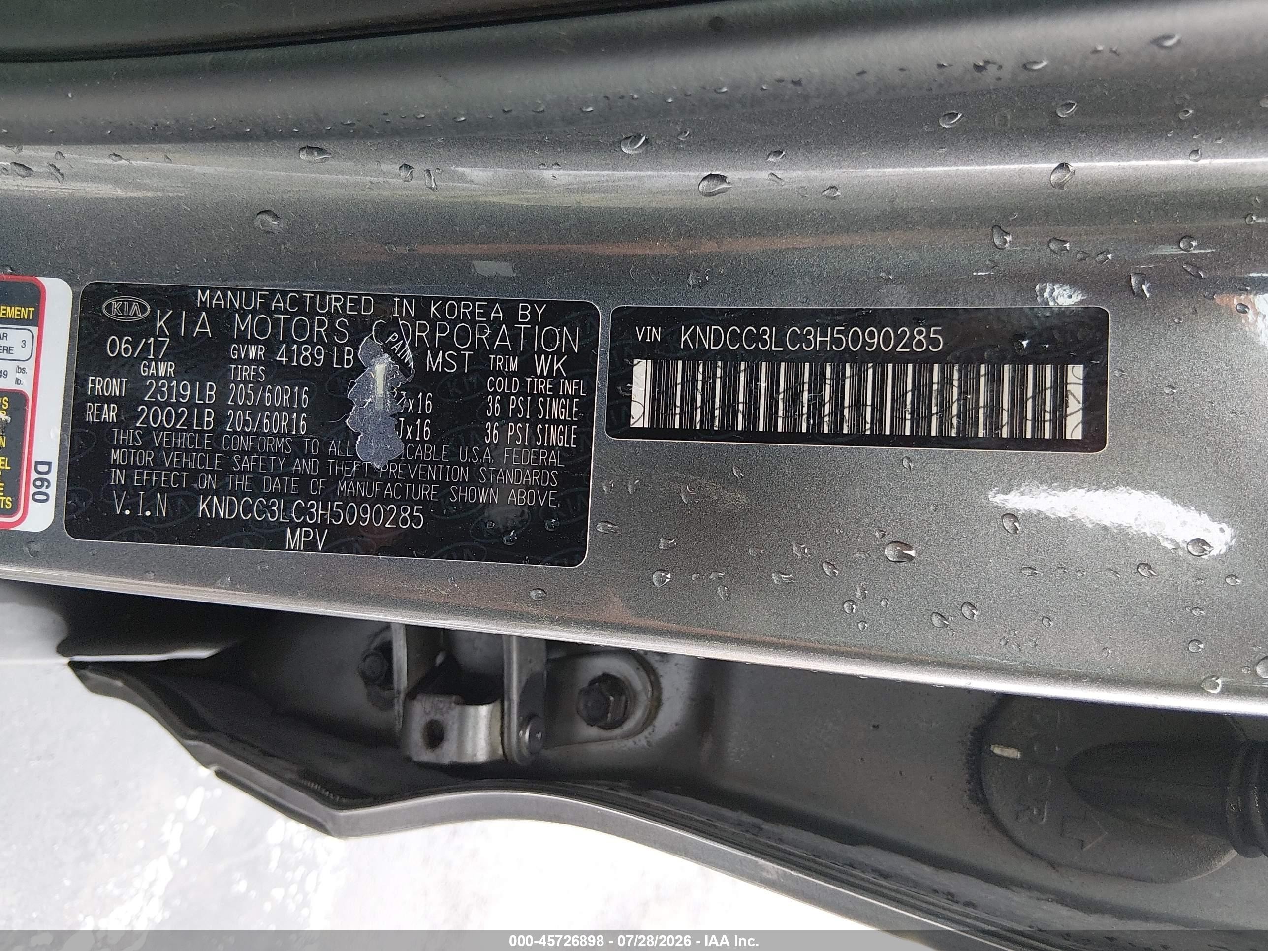 2017 Kia Niro VIN KNDCC3LC3H5090285 IAAI salvage auction — Hail, Salvage (Missouri), sold $825 on 2026-09-08 (photo 9)