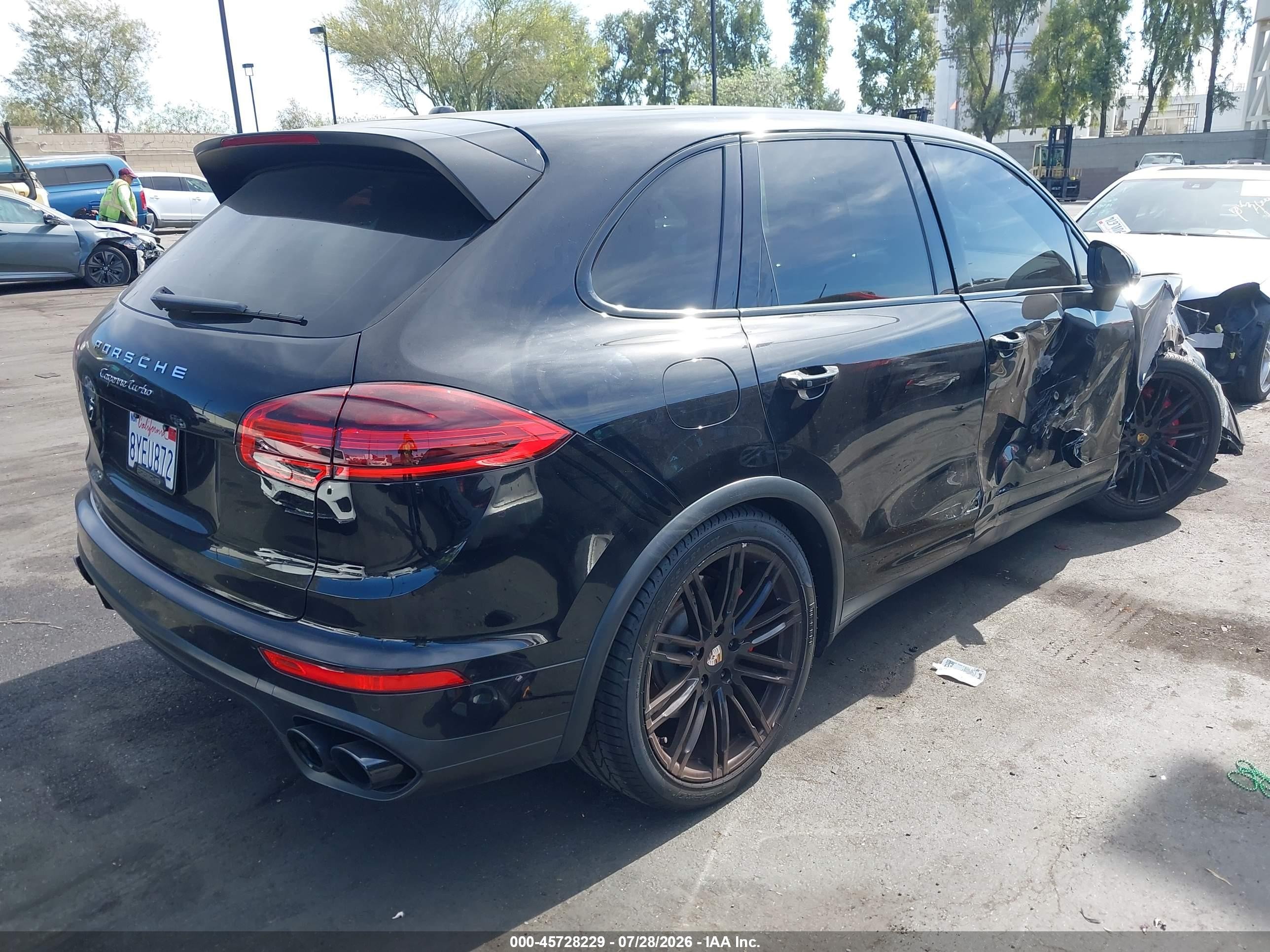 2016 Porsche Cayenne VIN WP1AC2A21GLA88877 IAAI salvage auction — Side, Salvage Certificate (California), sold $7,700 on 2026-09-02 (photo 4)