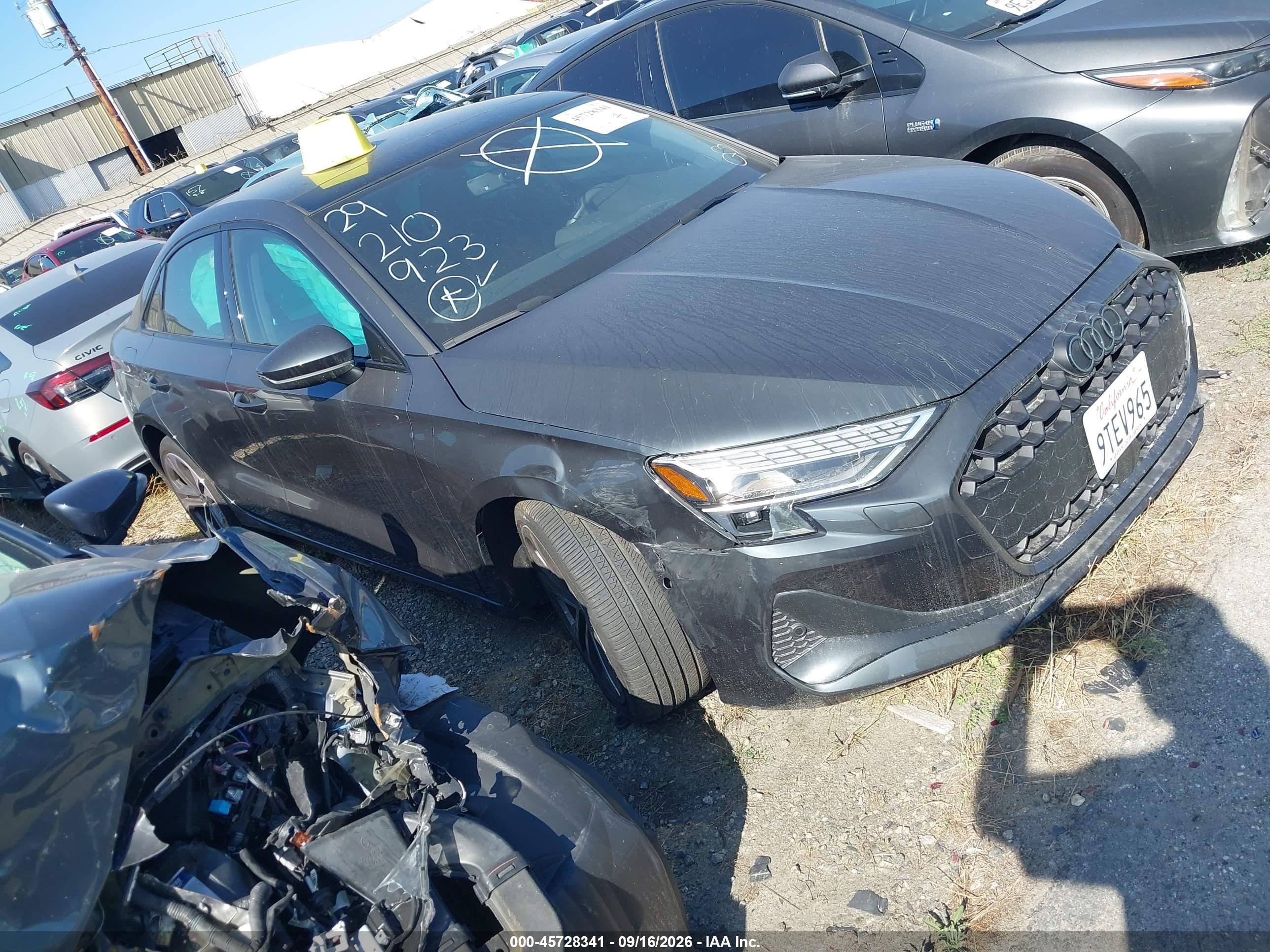 2025 Audi A3 VIN WAUGUDGY8SA064836 IAAI salvage auction — Unknown, Salvage Certificate (California), sold $7,400 on 2026-09-19 (photo 1)