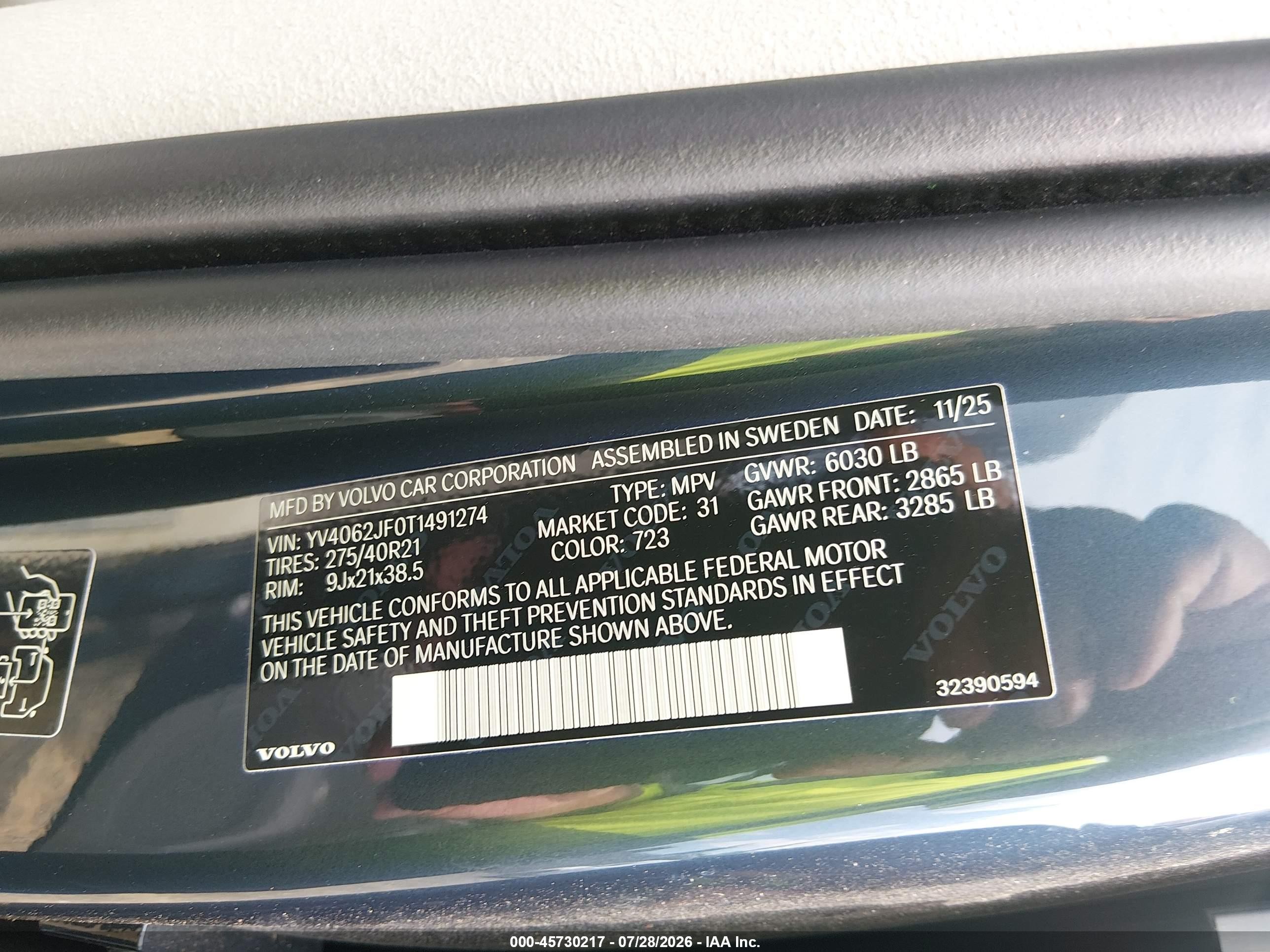 2026 Volvo XC90 VIN YV4062JF0T1491274 IAAI salvage auction — Front End, Salvage (Virginia), sold $26,300 on 2026-08-17 (photo 9)