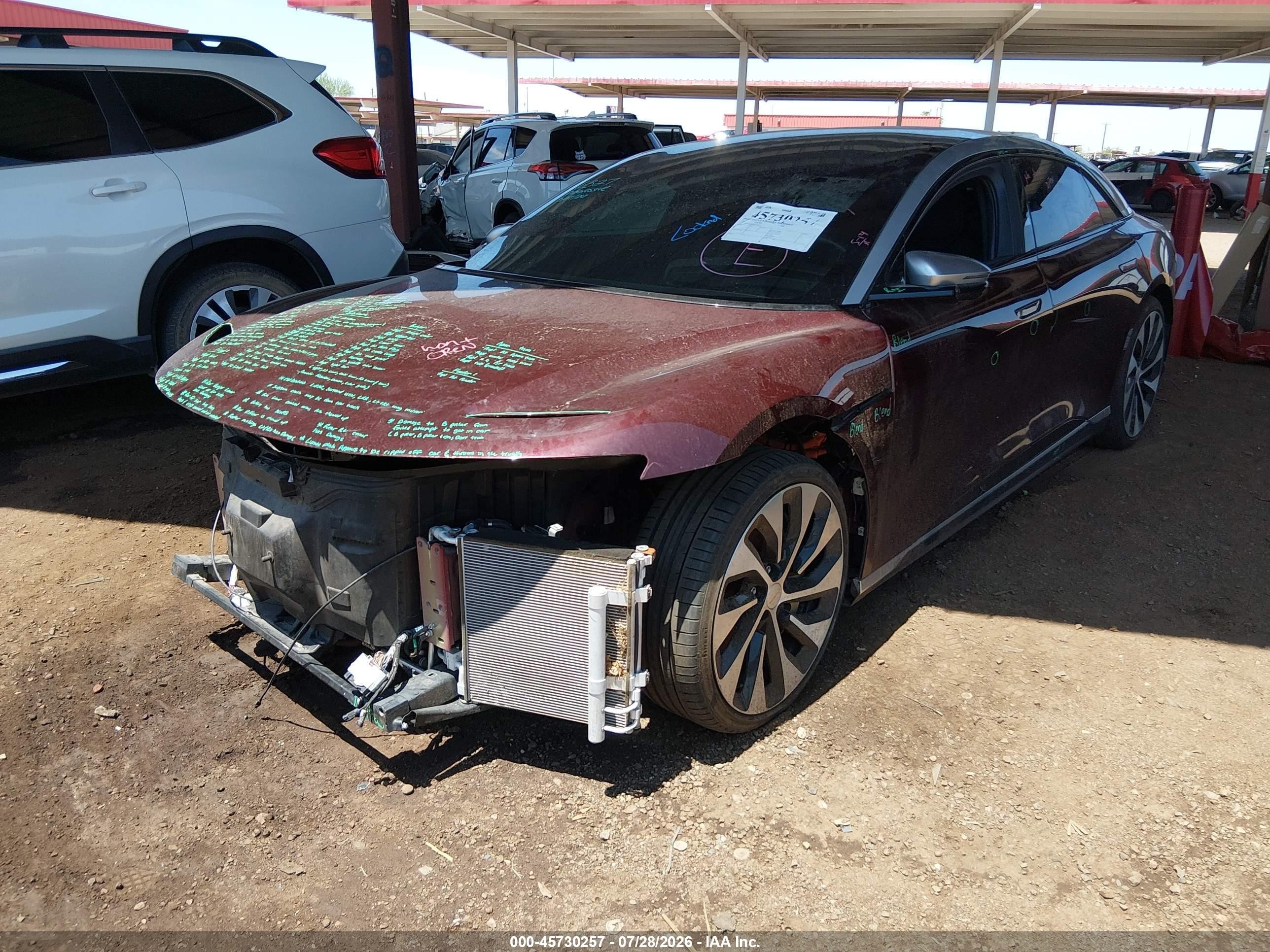 2022 Lucid Air VIN 50EA1GBA8NA001507 IAAI salvage auction — Front End, Salvage (Arizona), sold $10,300 on 2026-09-03 (photo 2)