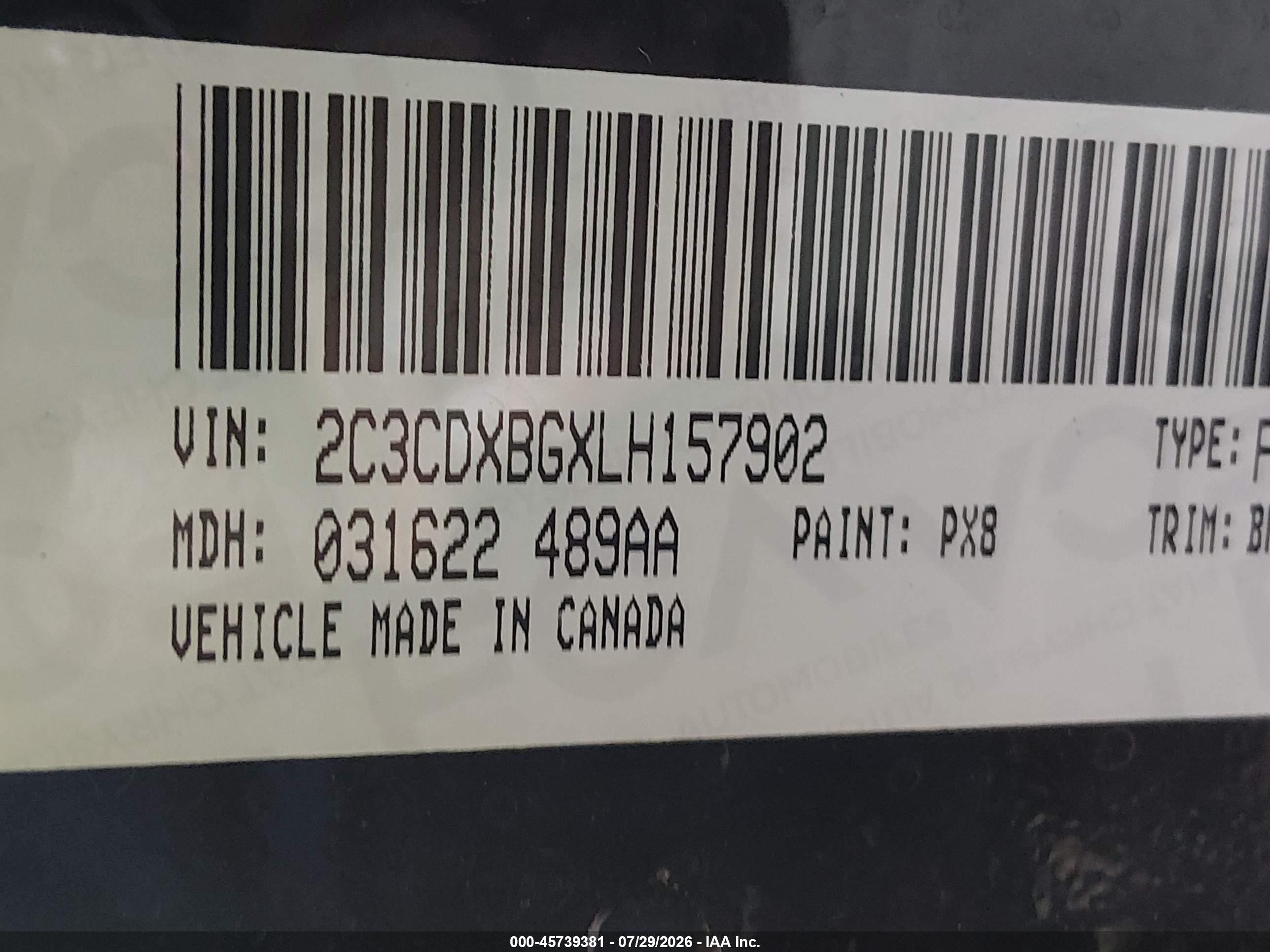 2020 Dodge Charger VIN 2C3CDXBGXLH157902 IAAI salvage auction — Front End, Salvage (Louisiana), sold $2,650 on 2026-09-13 (photo 9)