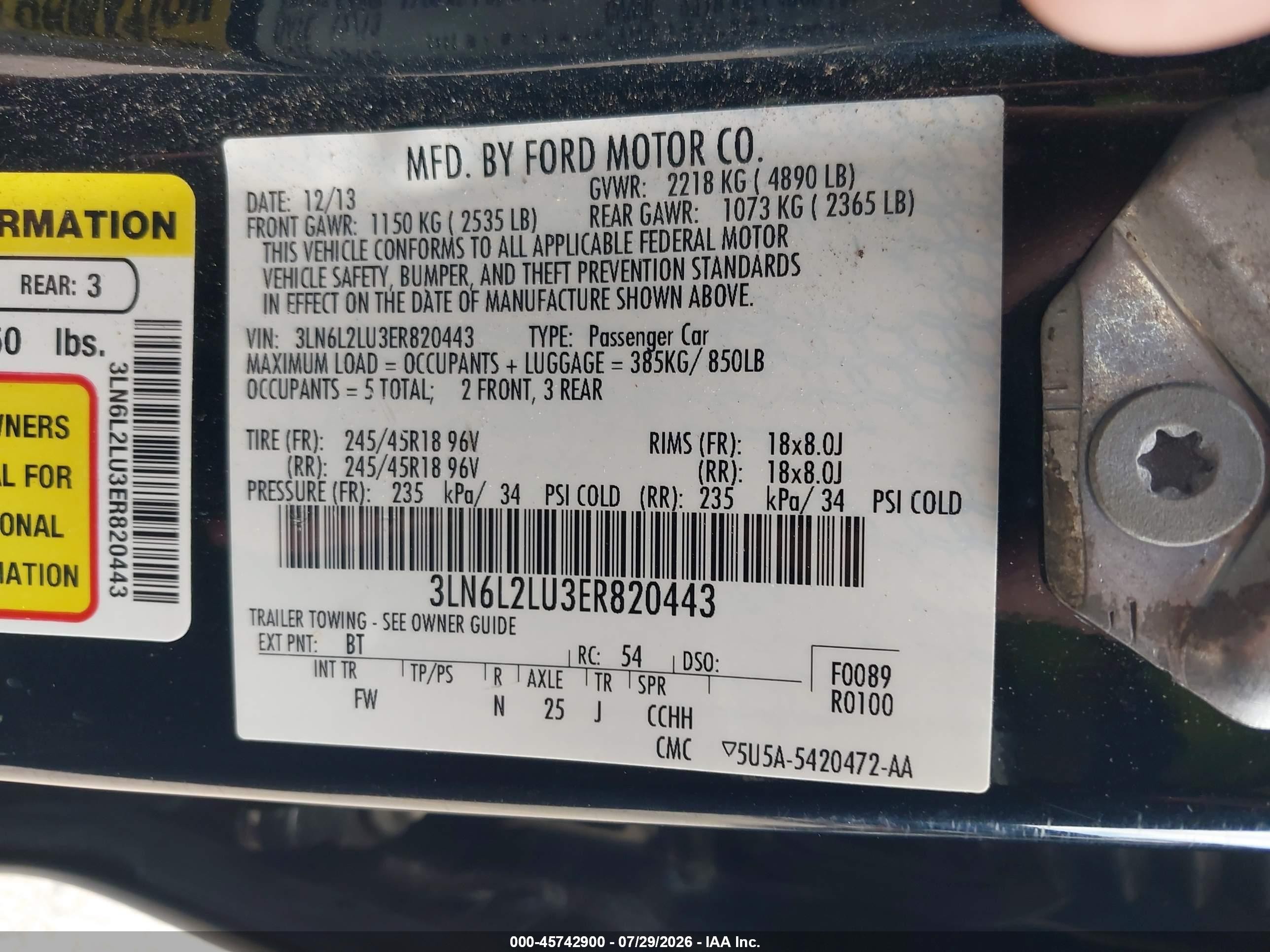 2014 Lincoln Mkz VIN 3LN6L2LU3ER820443 IAAI salvage auction — Side, Salvage (Oregon), sold $1,850 on 2026-09-12 (photo 9)