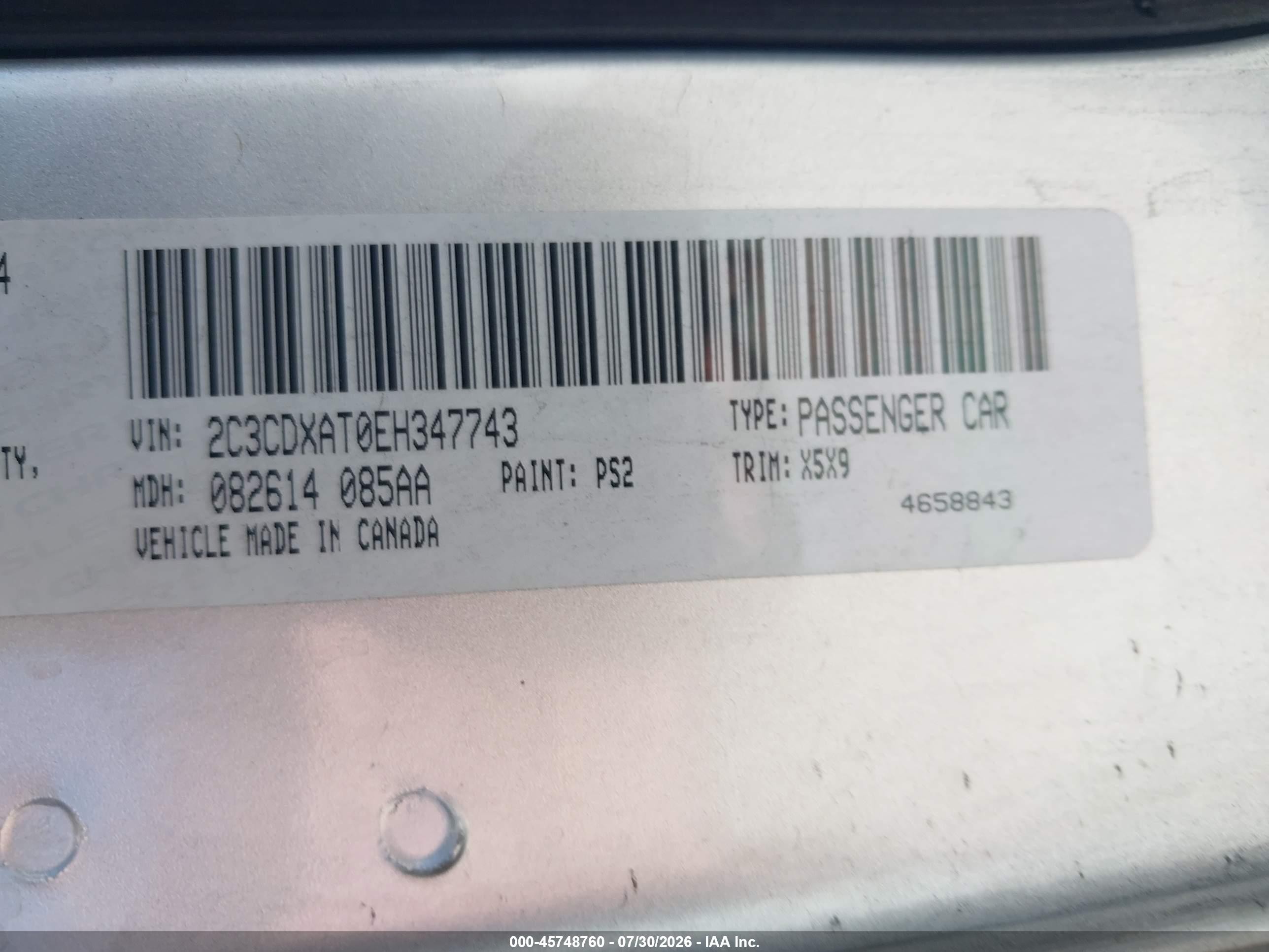 2014 Dodge Charger VIN 2C3CDXAT0EH347743 IAAI salvage auction — Front End, Salvage (Ohio), sold $825 on 2026-09-12 (photo 9)